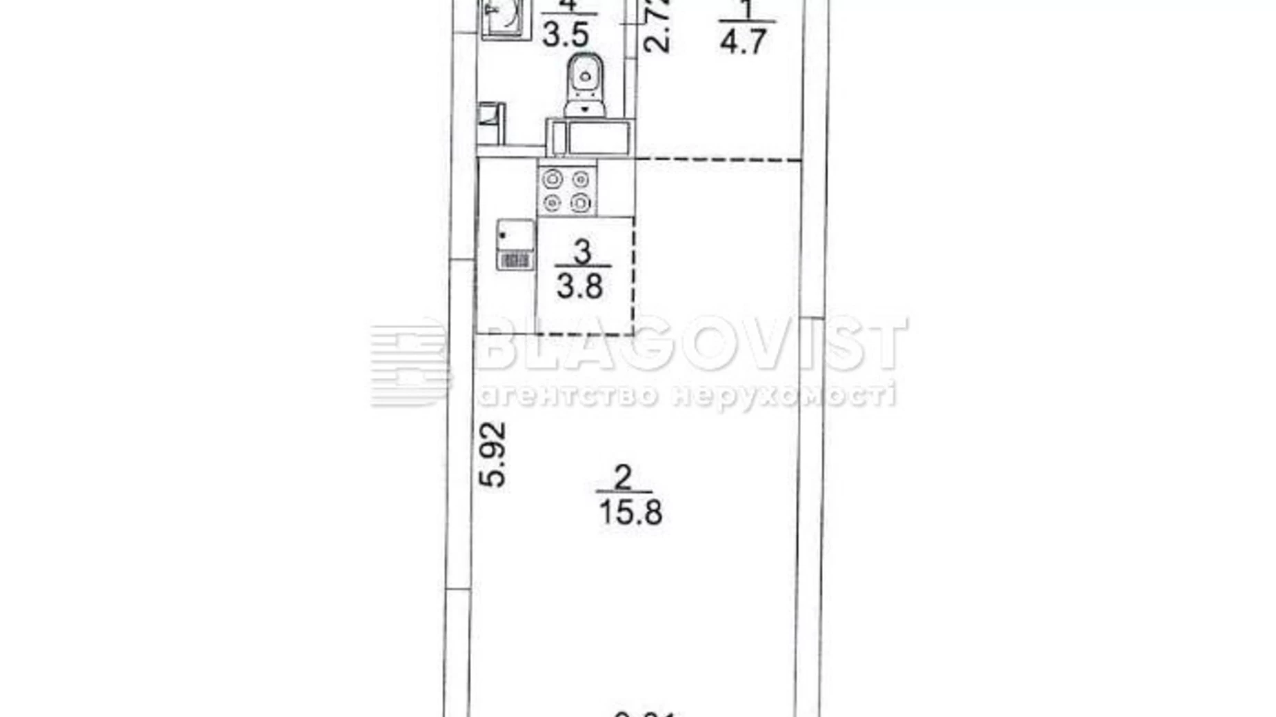 Продается 1-комнатная квартира 28.2 кв. м в Киеве, ул. Васильковская, 100А - фото 2