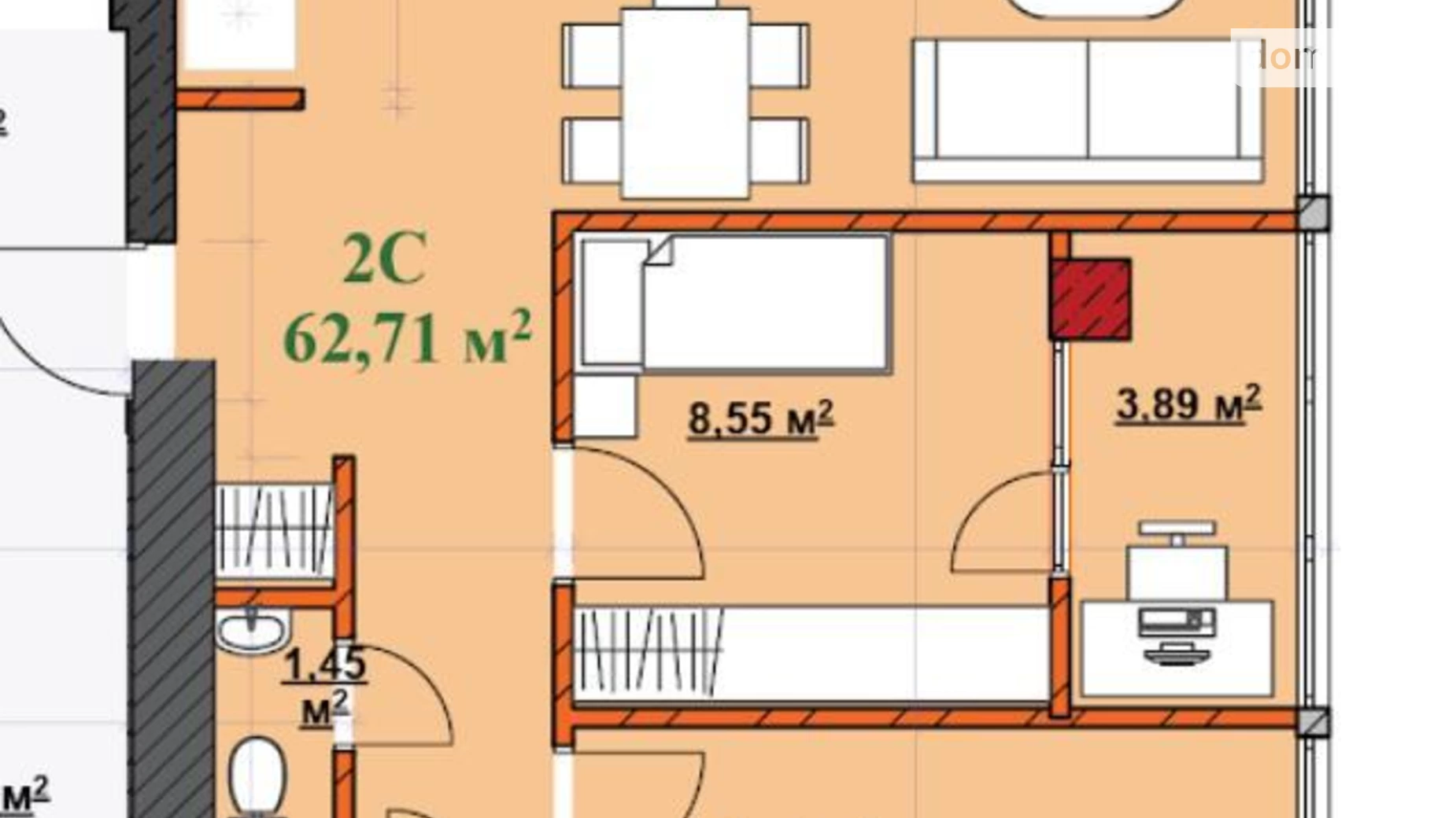 Продается 2-комнатная квартира 62.7 кв. м в Ивано-Франковске, ул. Независимости