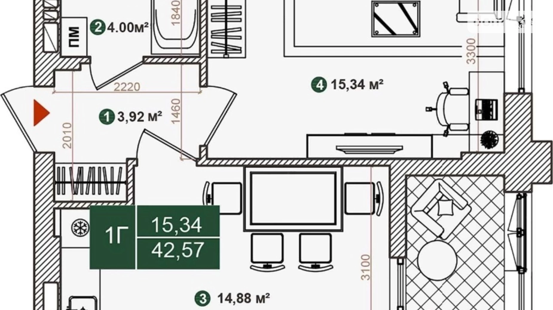 Продается 1-комнатная квартира 42.57 кв. м в Киеве, ул. Днепроводская, 2 - фото 2