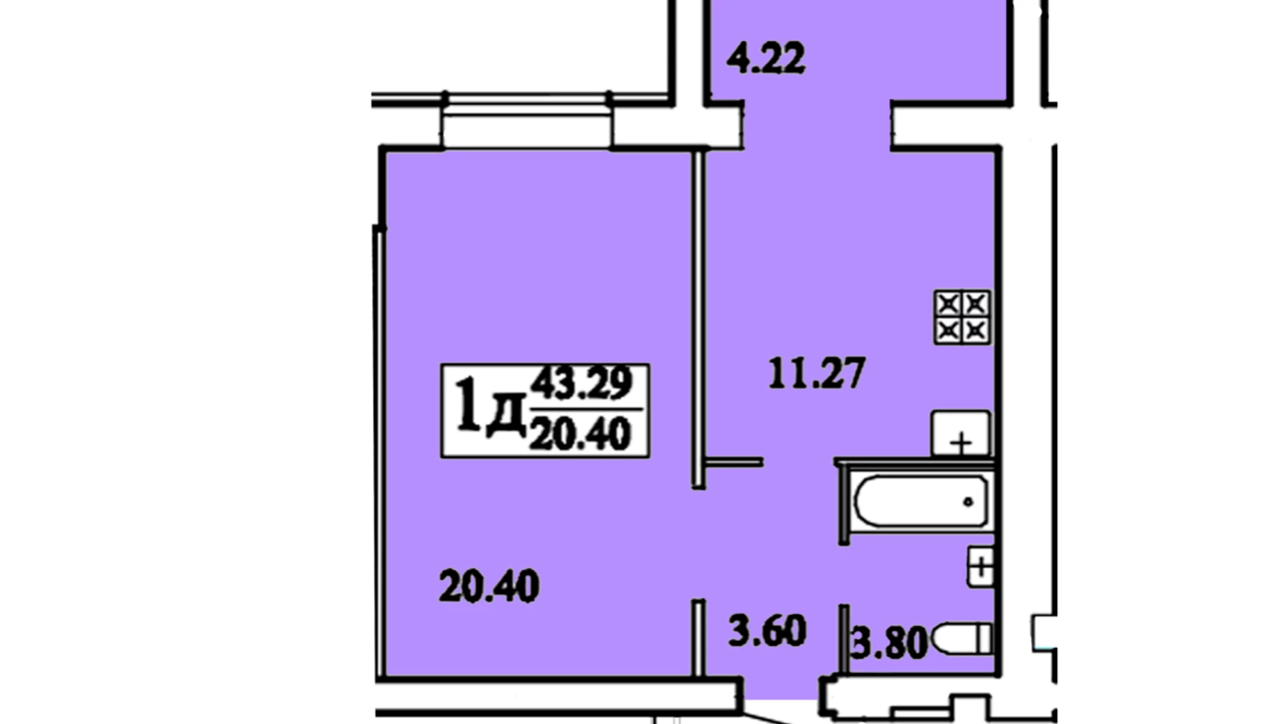 Продается 1-комнатная квартира 44 кв. м в Хмельницком, ул. Майборского, 11/1