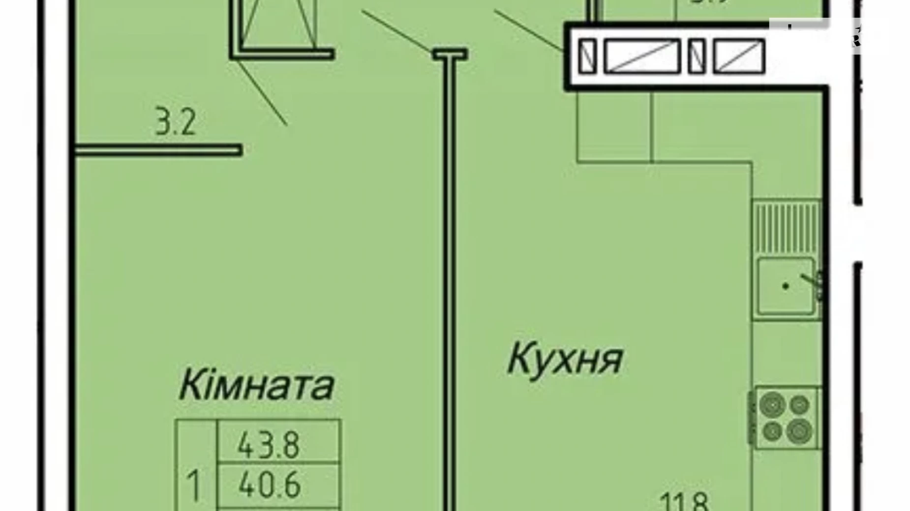 1-кімнатна квартира 44 кв. м у Тернополі, вул. Полковника Данила Нечая