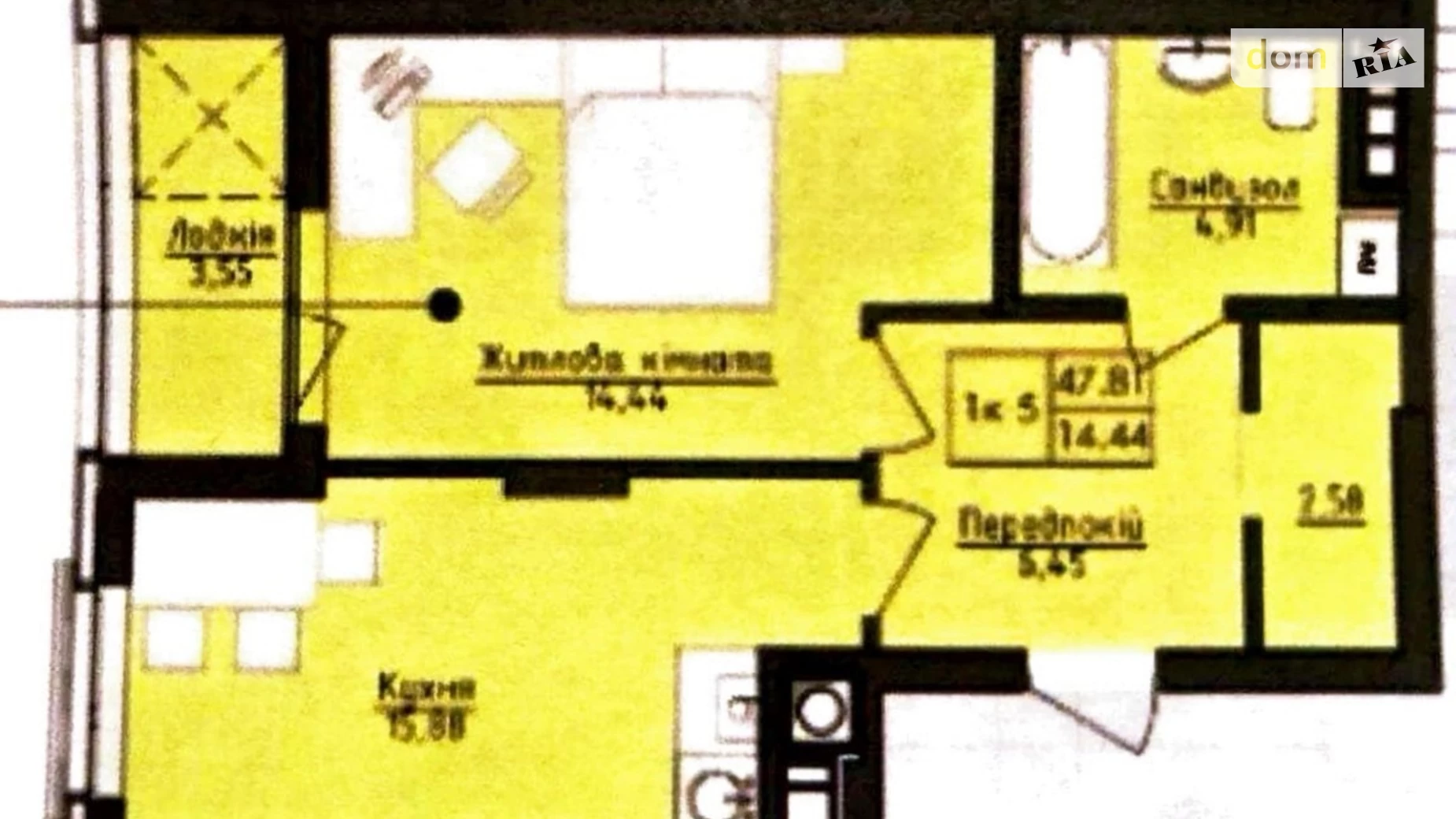 Продається 1-кімнатна квартира 47 кв. м у Львові, вул. Малоголосківська