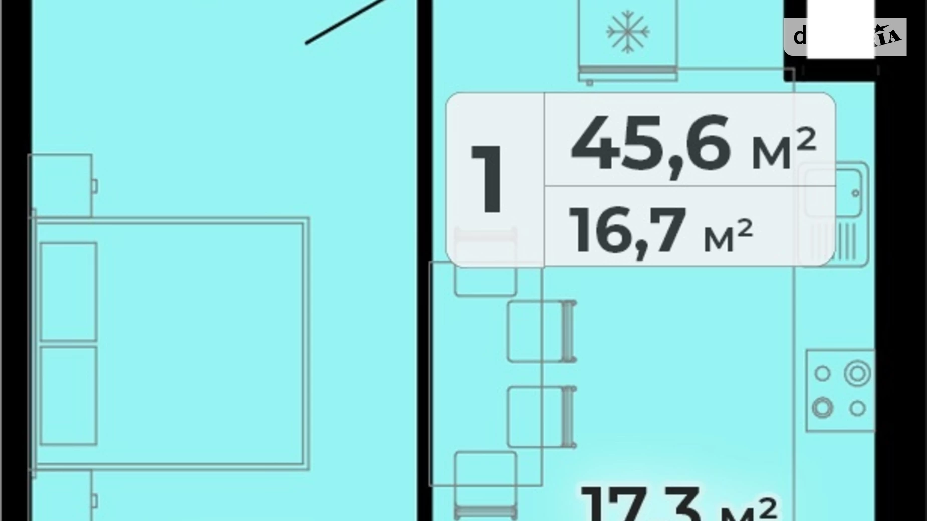 1-кімнатна квартира 45.6 кв. м у Тернополі, вул. Довженка Олександра, 14Б