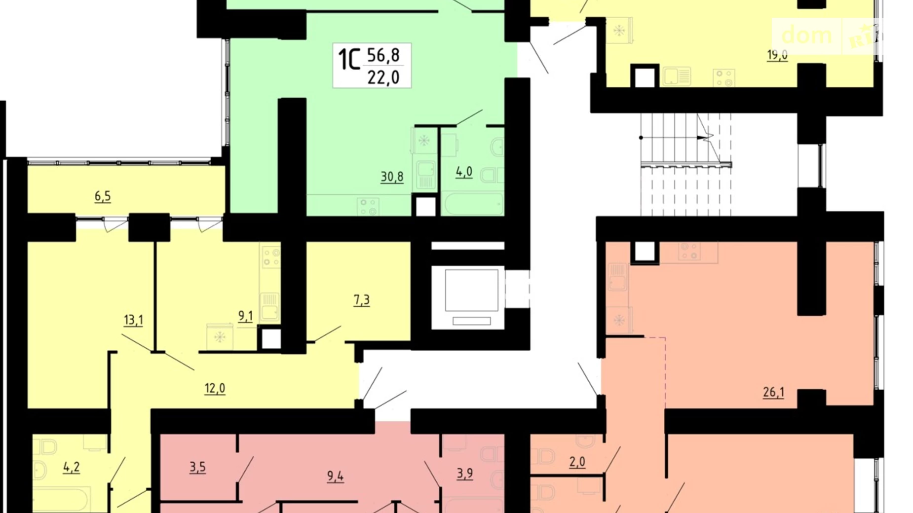 1-комнатная квартира 56.8 кв. м в Тернополе, ул. Довженко Александра, 14Б