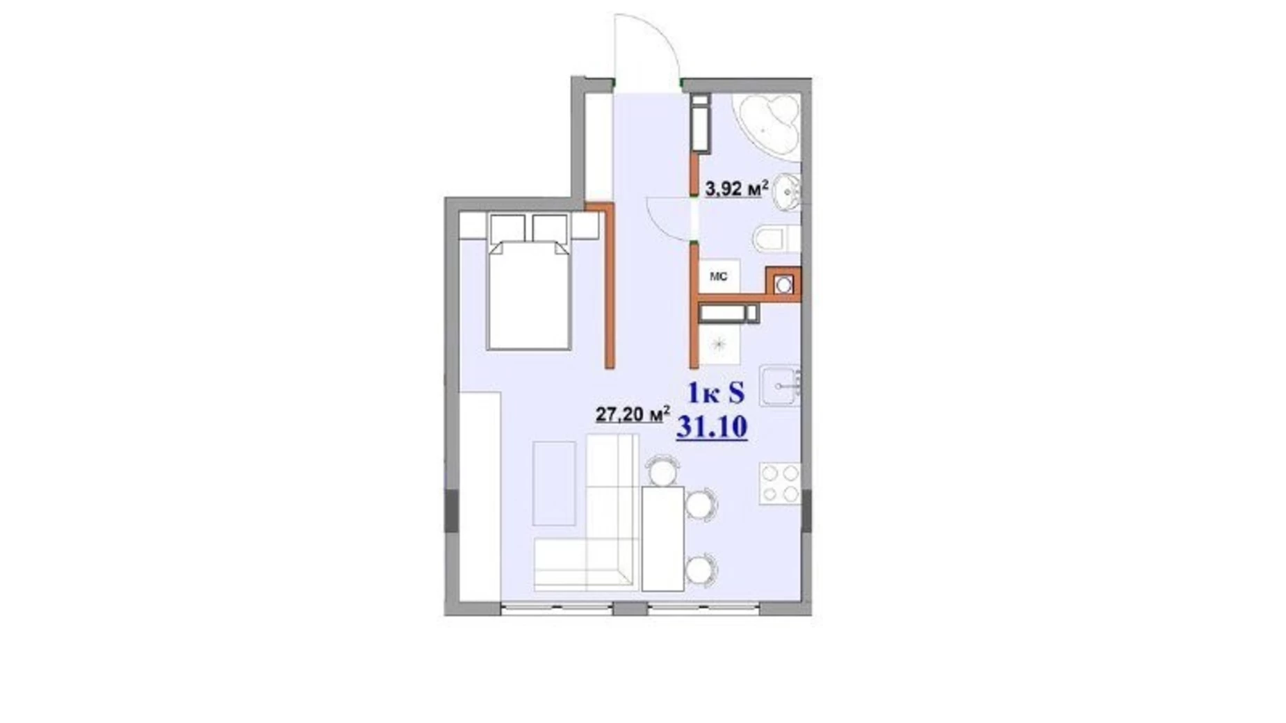 Продается 1-комнатная квартира 31.1 кв. м в Ивано-Франковске, ул. Целевича Юлиана