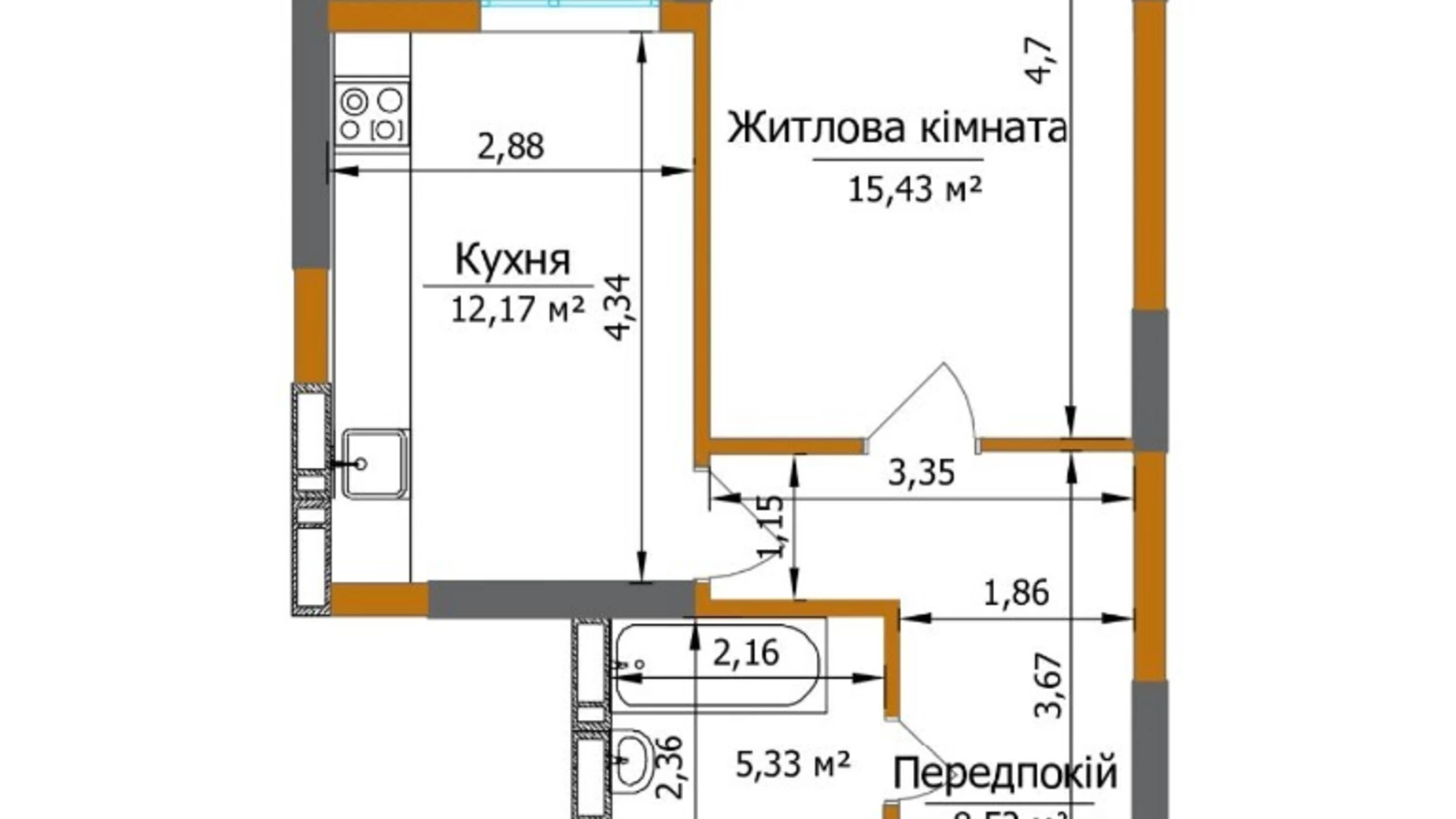 Продается 1-комнатная квартира 43.25 кв. м в Киеве, ул. Живописная, 7