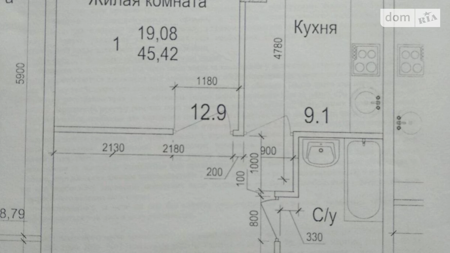 Продається 1-кімнатна квартира 44.9 кв. м у Дніпрі, вул. Євпаторійська, 2Д