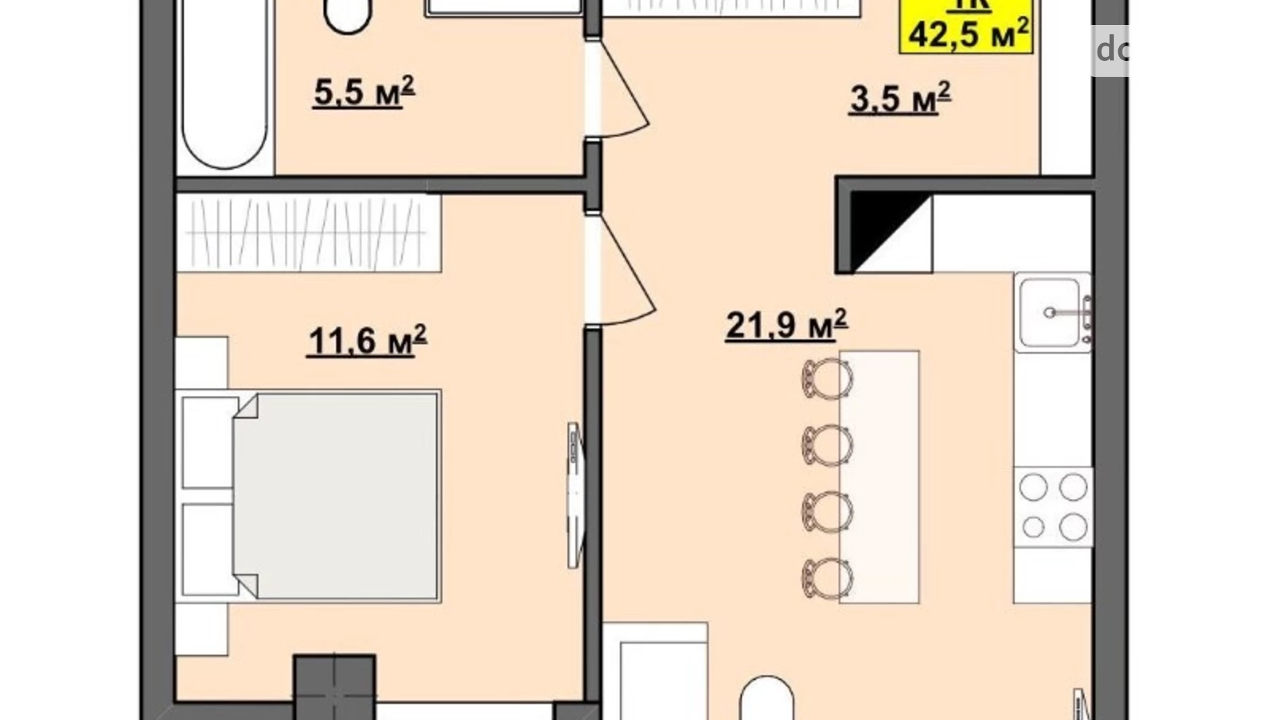 Продається 1-кімнатна квартира 42.5 кв. м у Івано-Франківську, вул. Національної Гвардії - фото 4