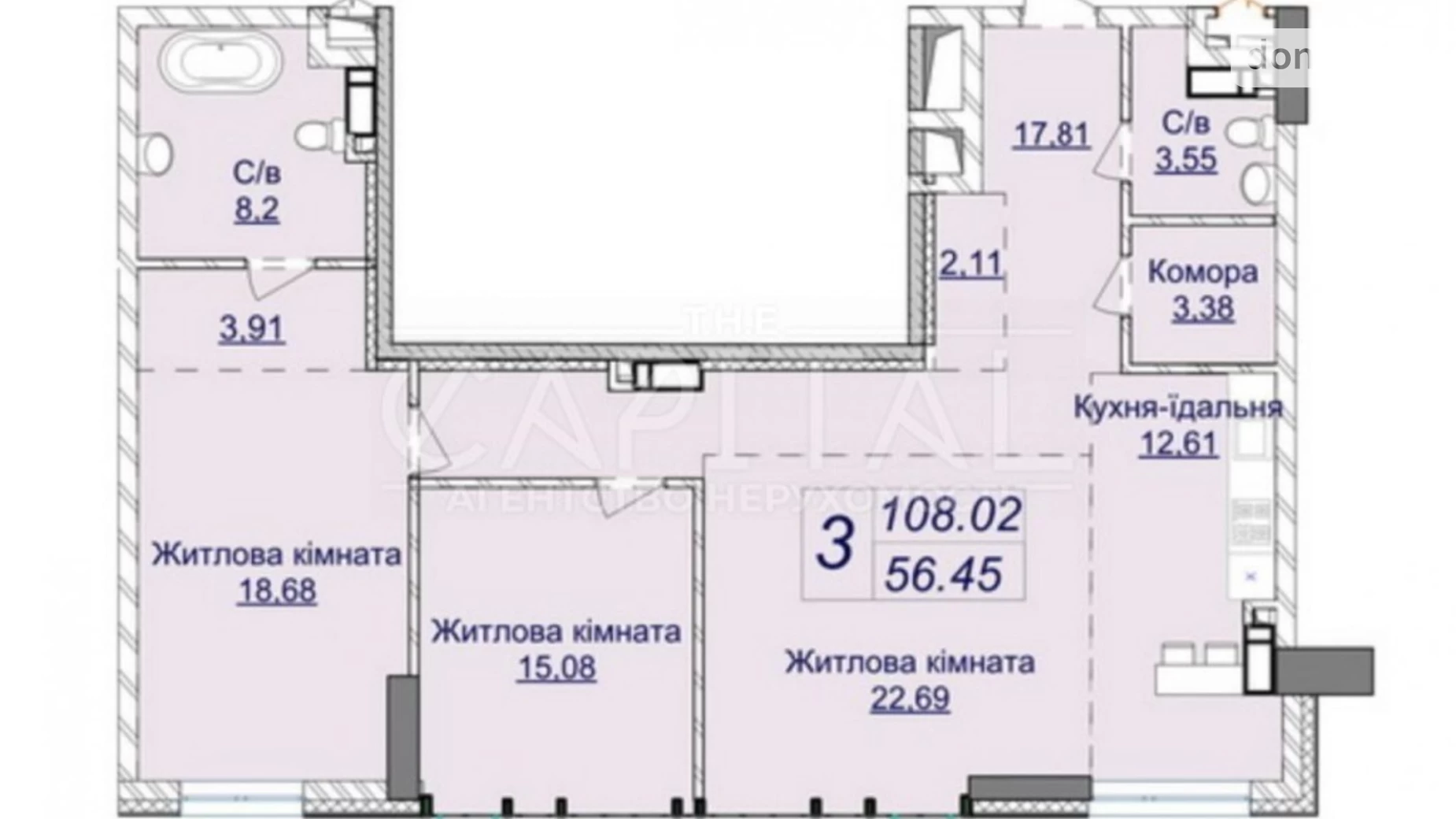 Продается 3-комнатная квартира 108.02 кв. м в Киеве, ул. Андрея Верхогляда(Драгомирова), 1-20А