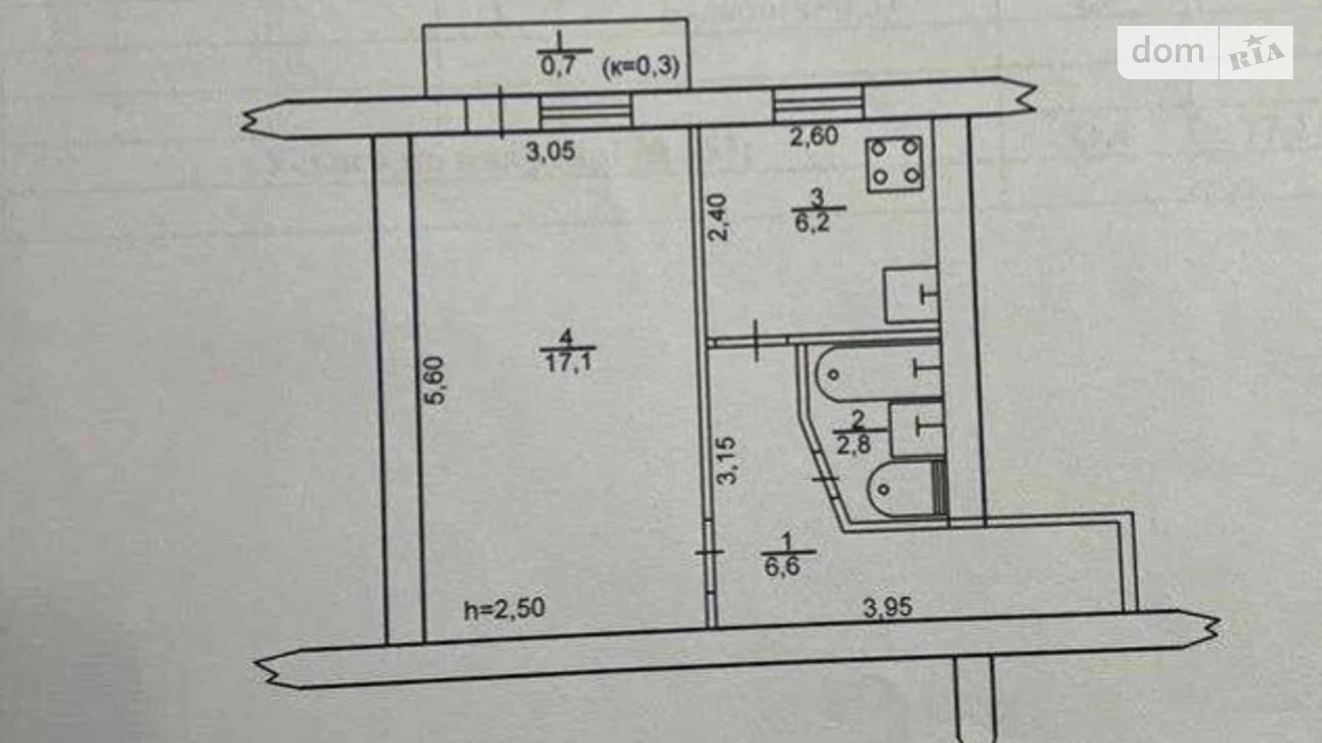 Продается 1-комнатная квартира 33 кв. м в Днепре, просп. Поля Александра