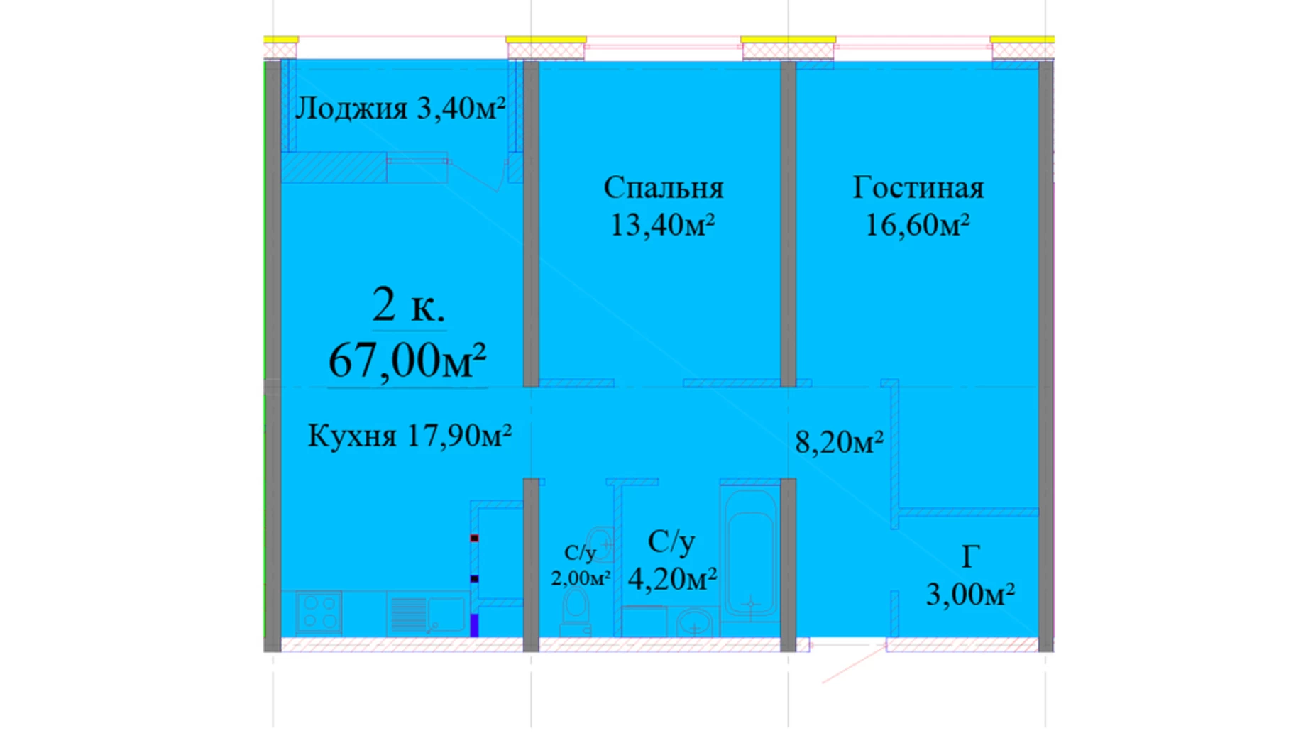 Продается 2-комнатная квартира 68.4 кв. м в Одессе, ул. Жаботинского, 54А корпус 2 - фото 2