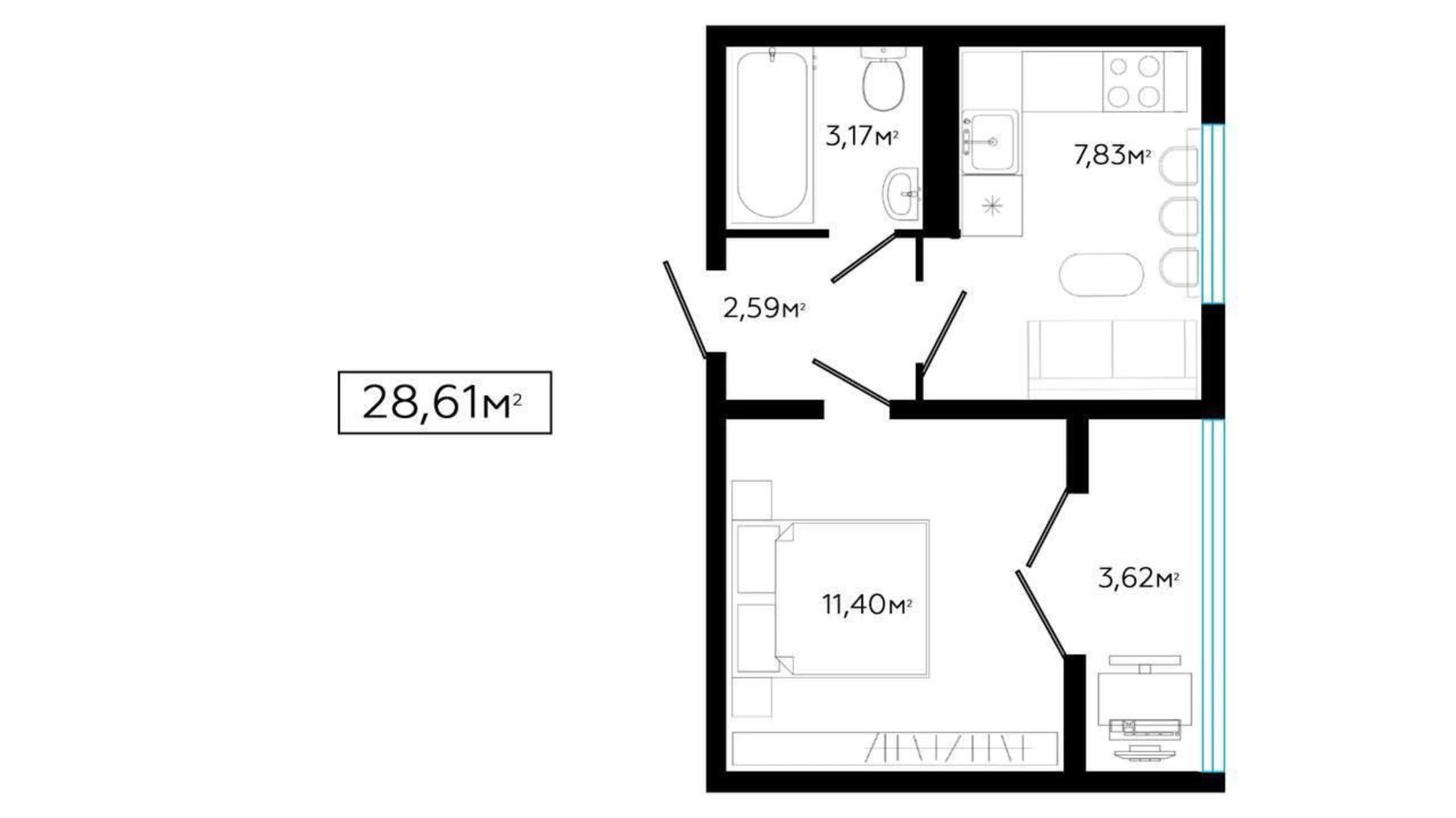 Продается 1-комнатная квартира 28 кв. м в Ивано-Франковске, ул. Украинских Декабристов