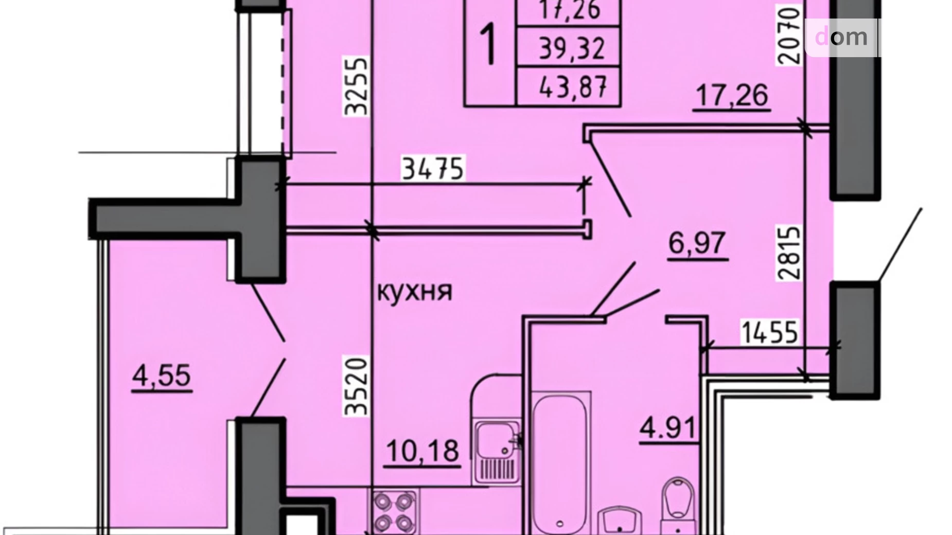 1-комнатная квартира 44 кв. м в Тернополе, ул. 15-го Апреля - фото 2