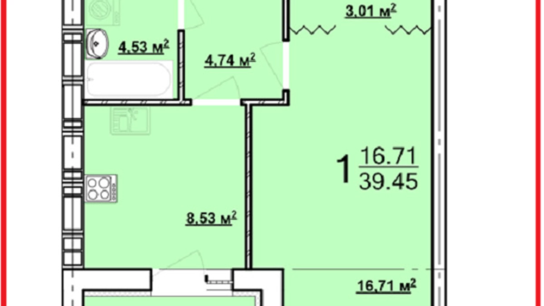 Продается 1-комнатная квартира 39.46 кв. м в Харькове, ул. Мира, 43