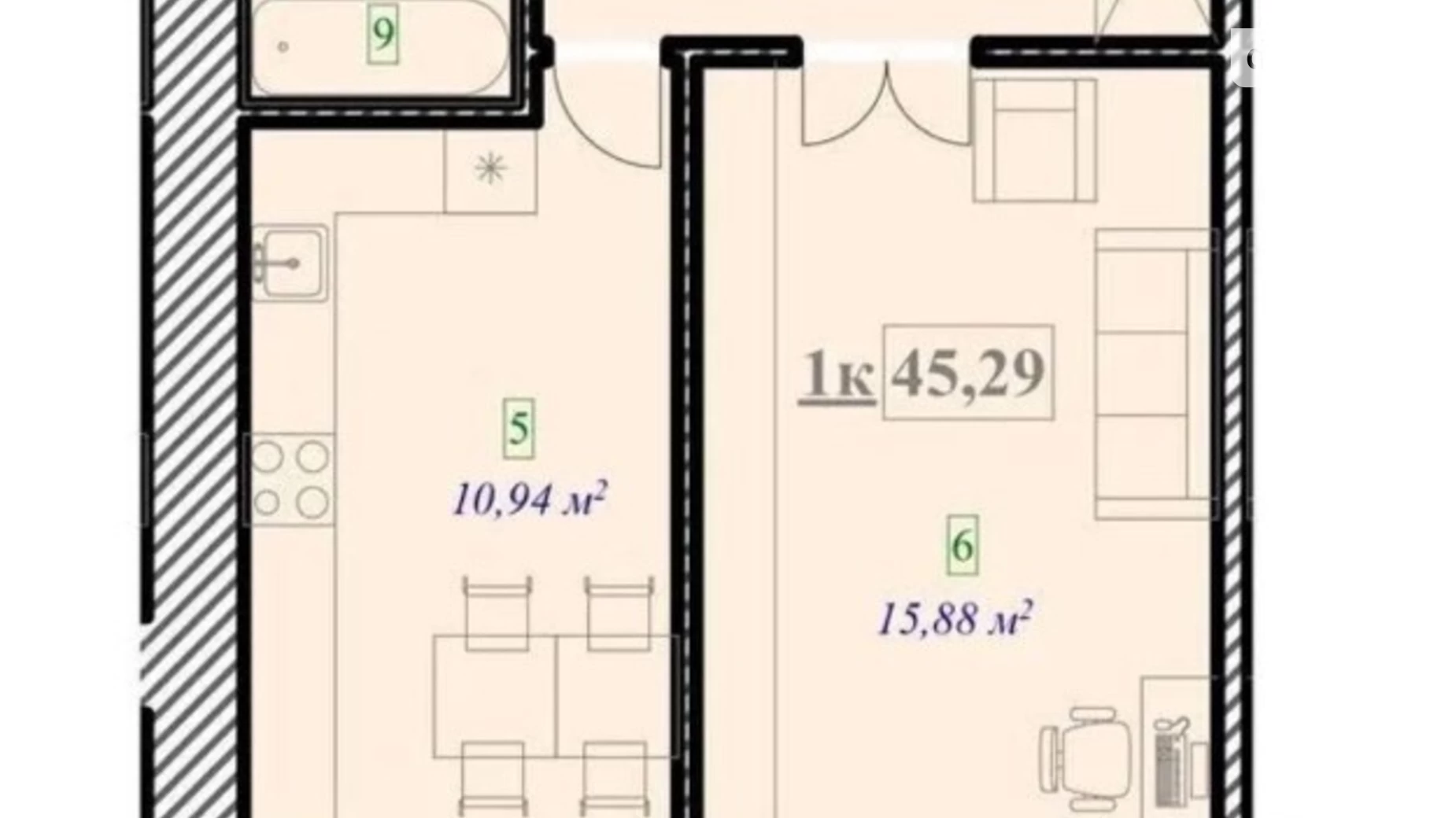 Продается 1-комнатная квартира 45.4 кв. м в Ивано-Франковске, ул. Украинских Декабристов