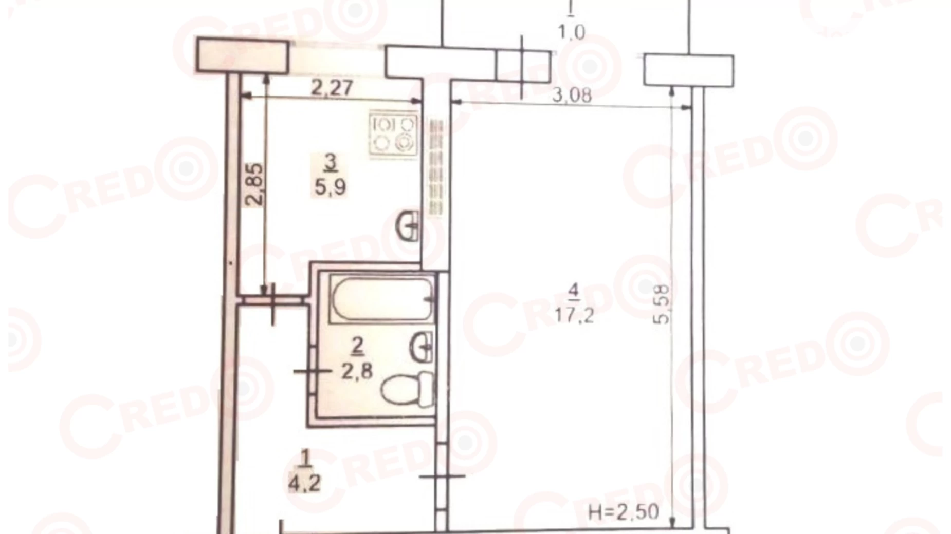 Продается 1-комнатная квартира 31.1 кв. м в Кривом Роге, ул. Сергея Колачевского(23 февраля)