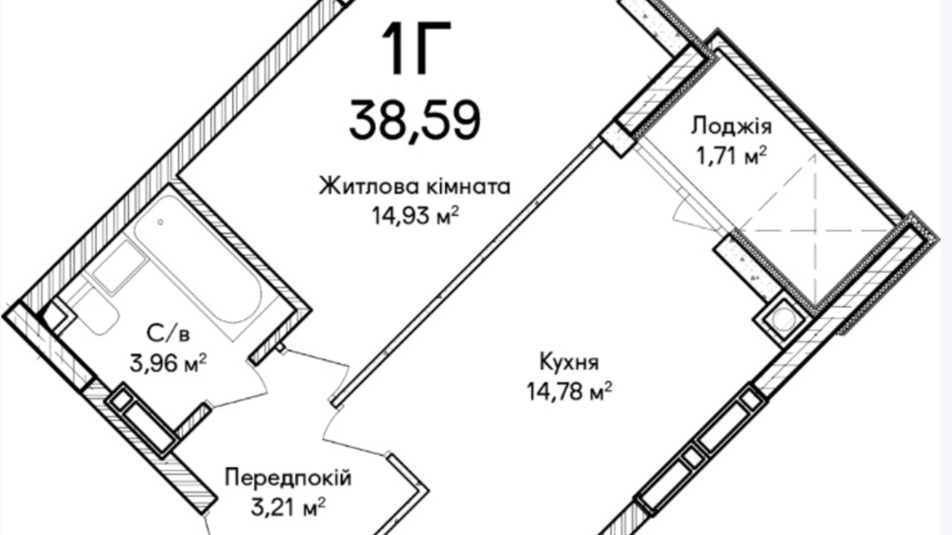 Продается 1-комнатная квартира 38 кв. м в Ирпене, ул. Кобылянской Ольги, 1В/21