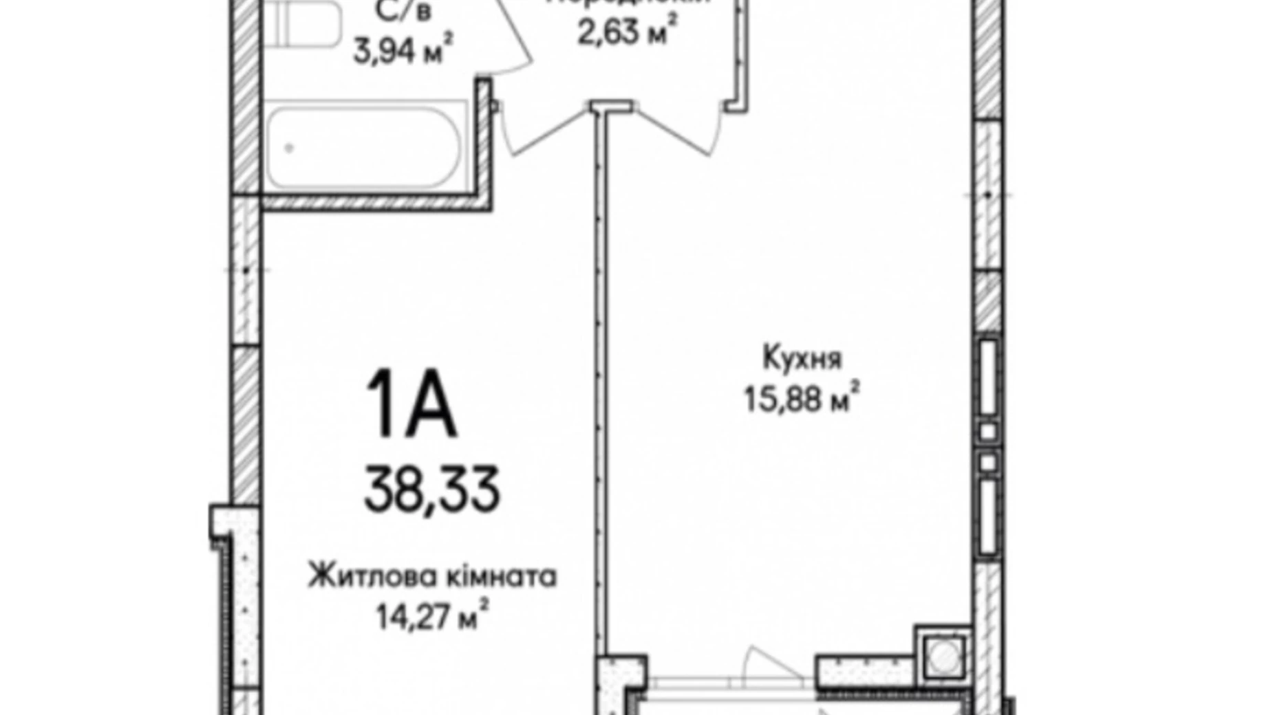 Продається 1-кімнатна квартира 38.3 кв. м у Ірпені, вул. Кобилянської Ольги