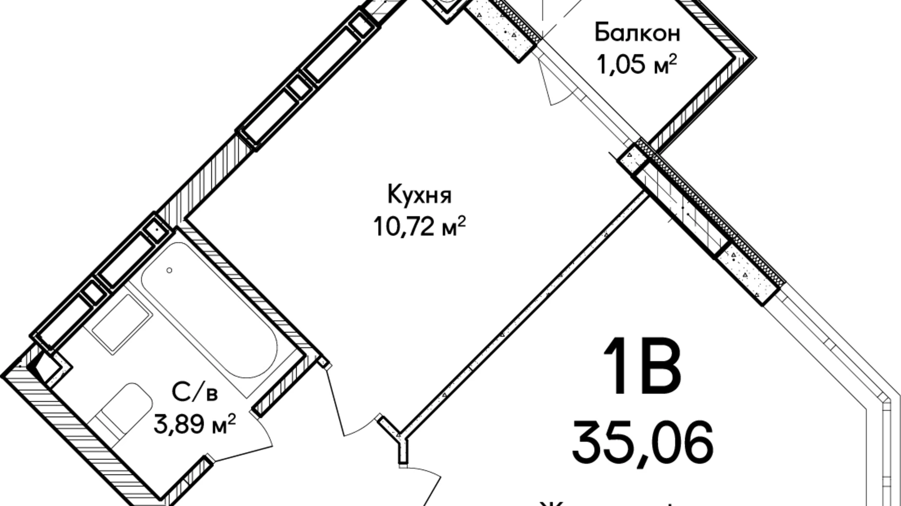 Продається 1-кімнатна квартира 37.1 кв. м у Ірпені, вул. Кобилянської Ольги