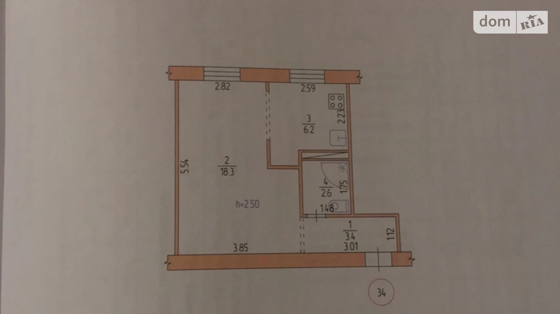 Продається 1-кімнатна квартира 30.5 кв. м у Кривому Розі, мкр. Війскове містечко 33, 17