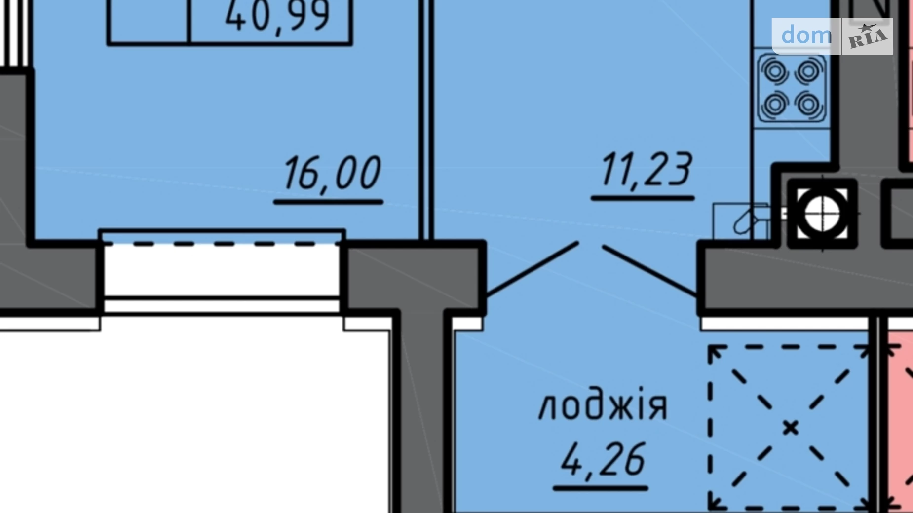 1-комнатная квартира 41 кв. м в Тернополе, ул. 15-го Апреля