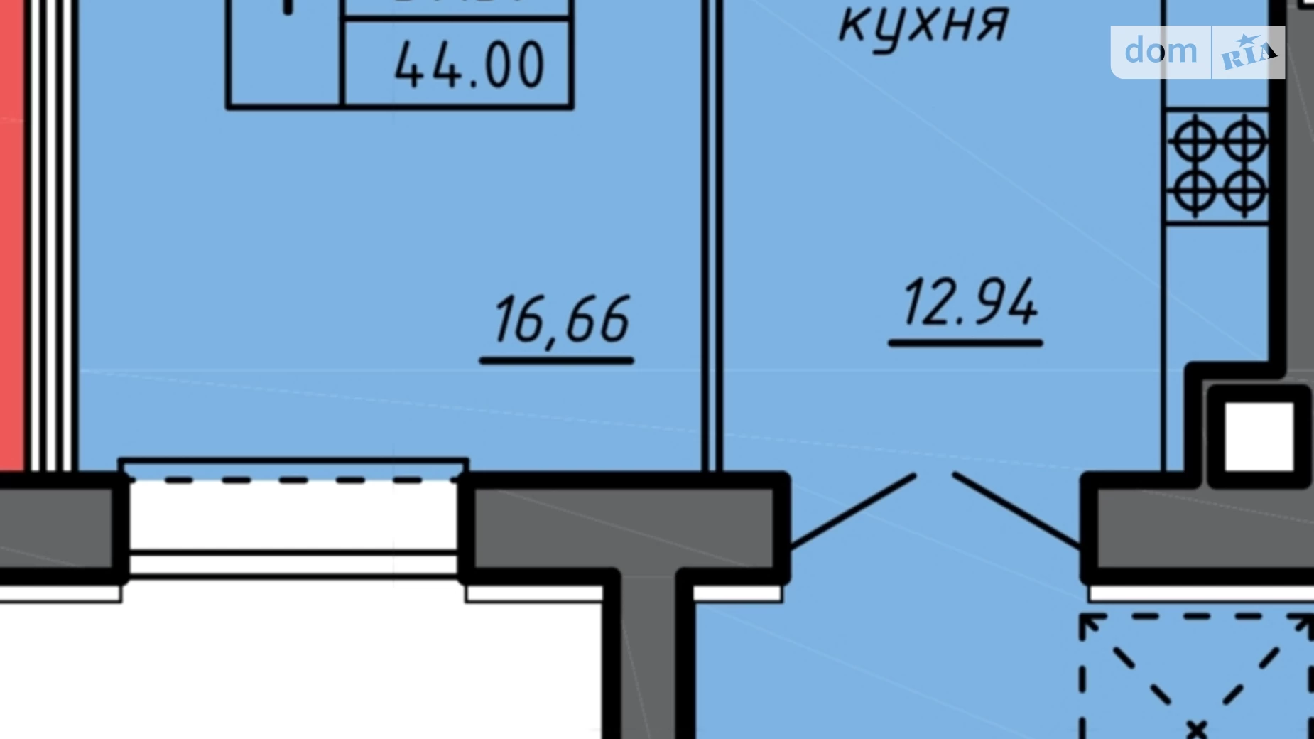 1-комнатная квартира 44 кв. м в Тернополе, ул. 15-го Апреля