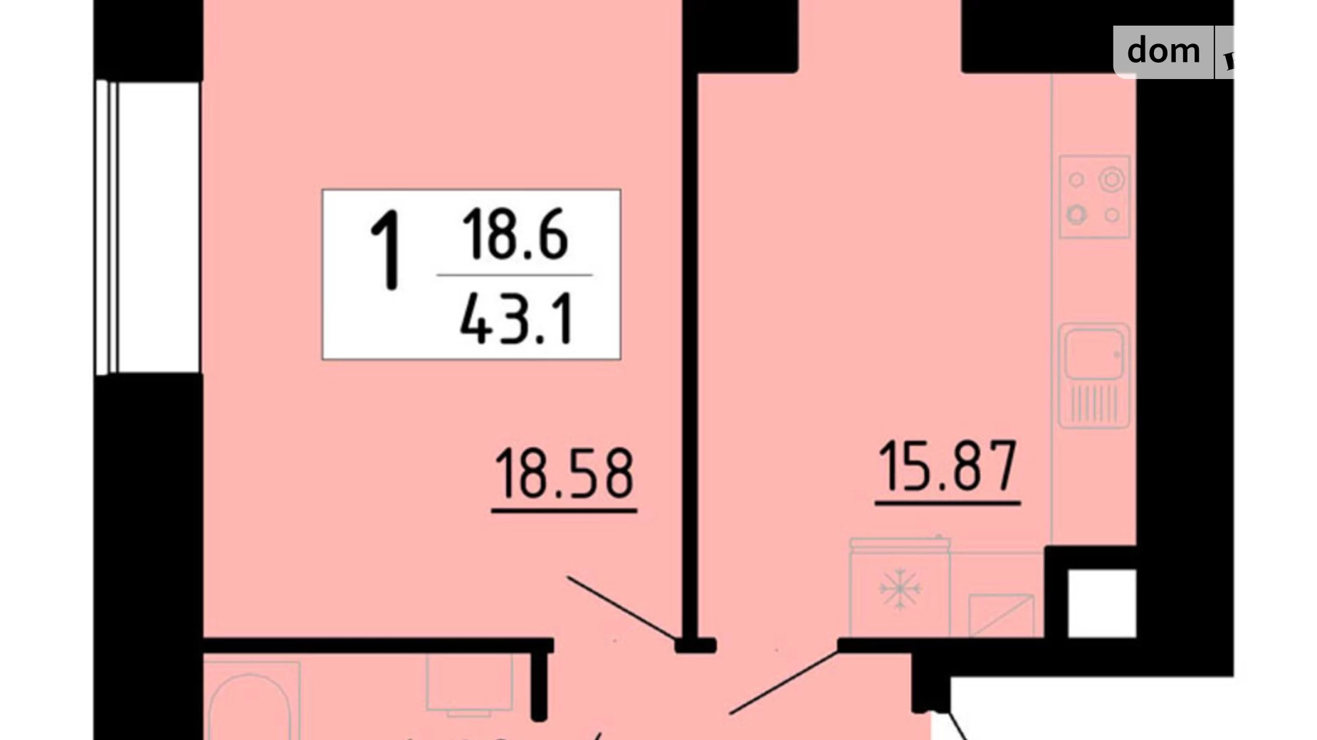 1-кімнатна квартира 43.1 кв. м у Тернополі, вул. Академіка Сергія Корольова, 7Б - фото 5