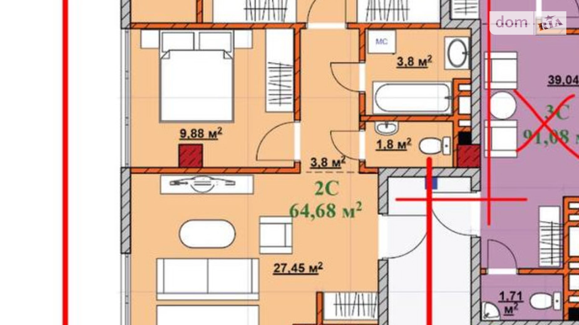 Продается 2-комнатная квартира 67.8 кв. м в Ивано-Франковске, ул. Микитинецкая, 2