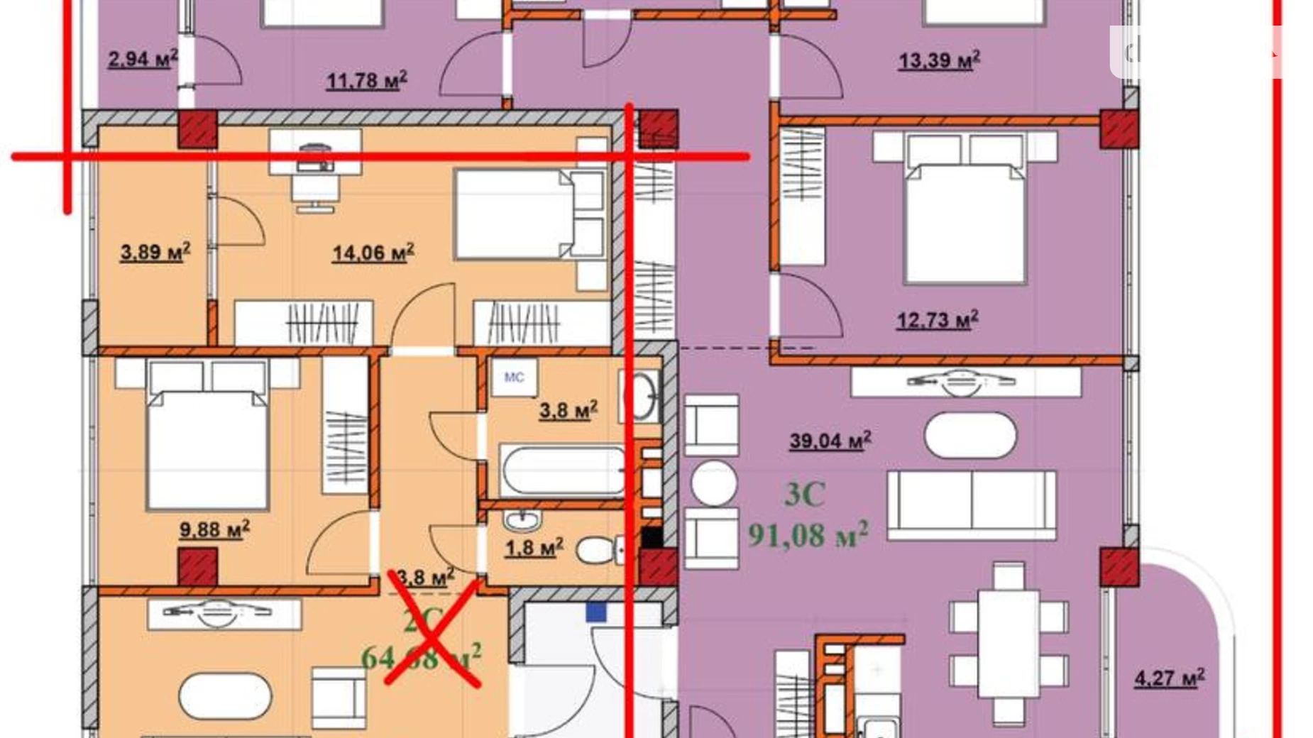 Продается 3-комнатная квартира 88.1 кв. м в Ивано-Франковске, ул. Микитинецкая