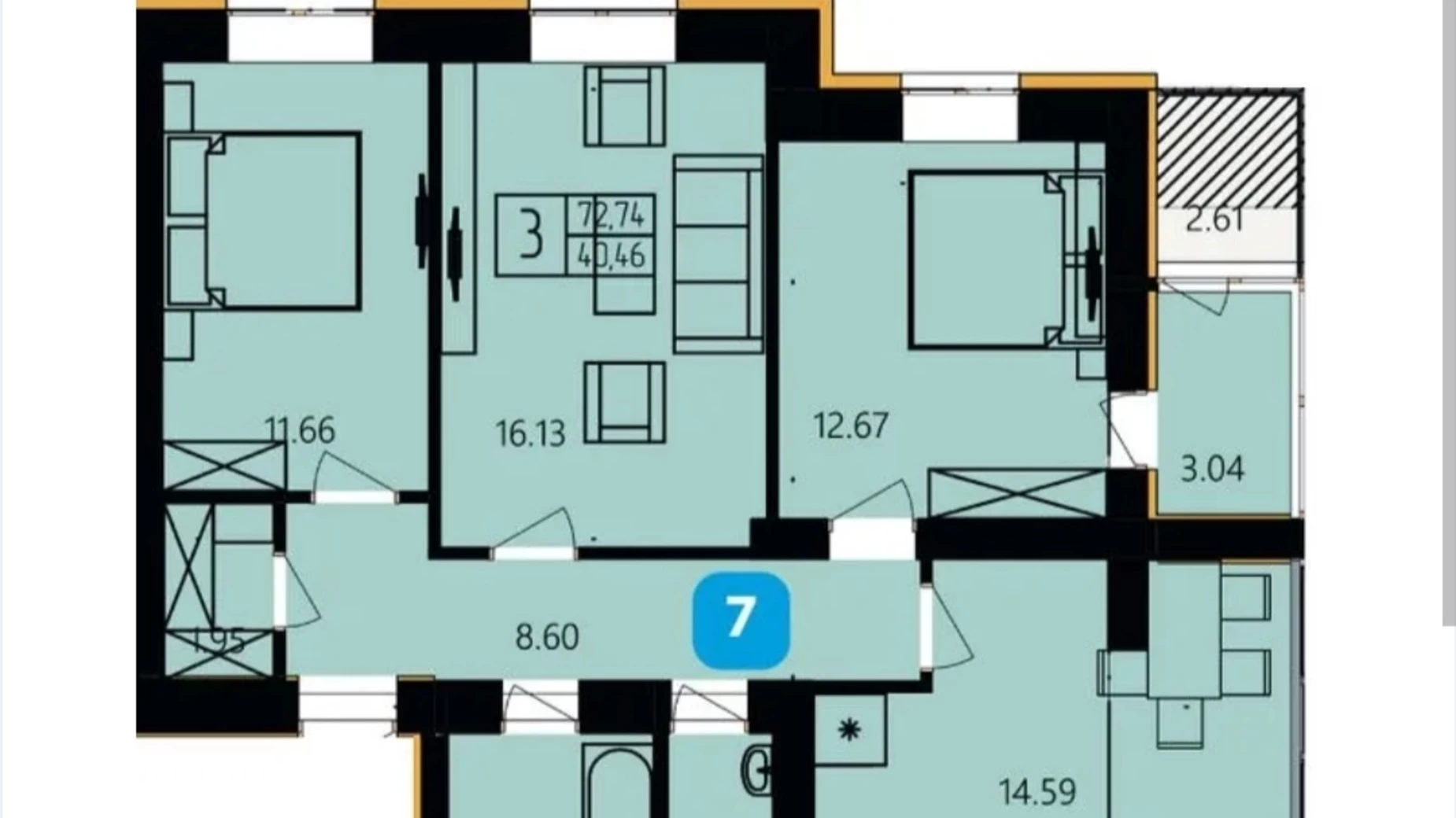 Продается 3-комнатная квартира 72.74 кв. м в Хмельницком, ул. Степана Бандеры, 36