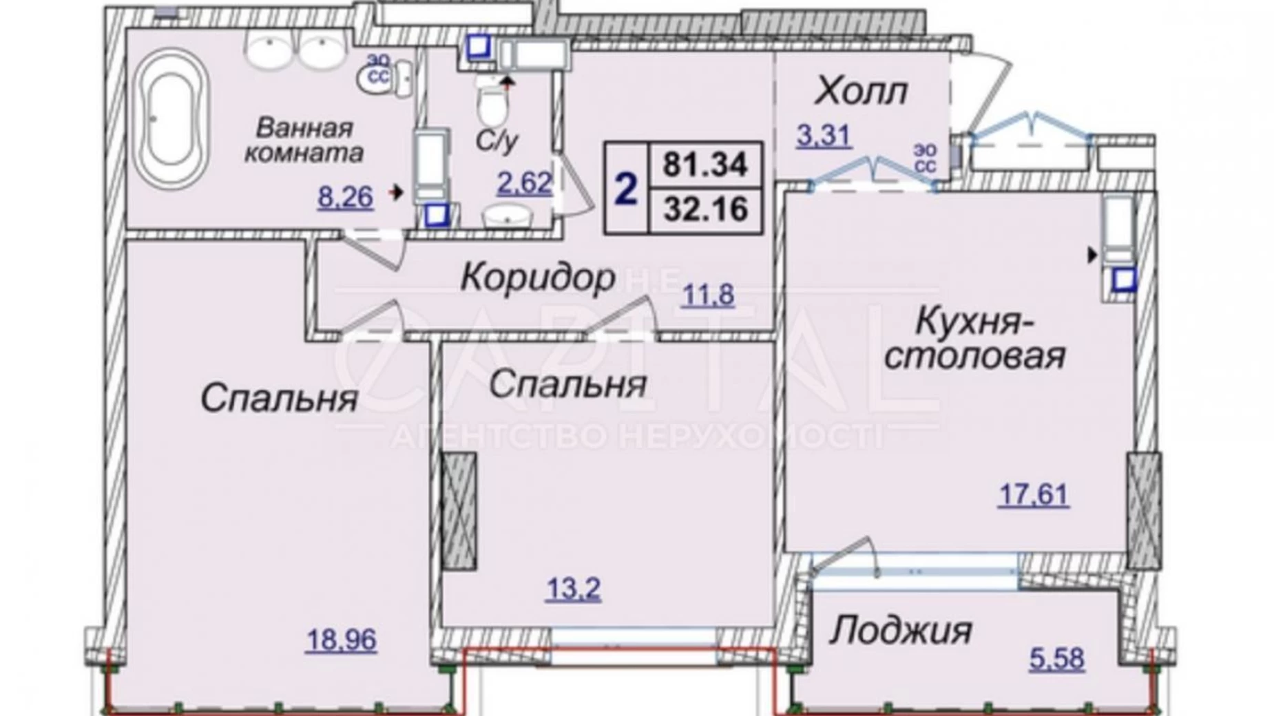 Продается 2-комнатная квартира 81.34 кв. м в Киеве, ул. Андрея Верхогляда(Драгомирова), 17Б - фото 2