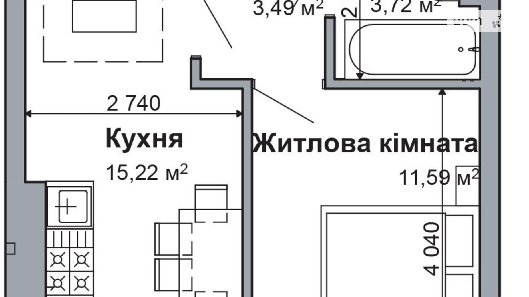 Продается 1-комнатная квартира 34 кв. м в Гатном, пер. Грушевского