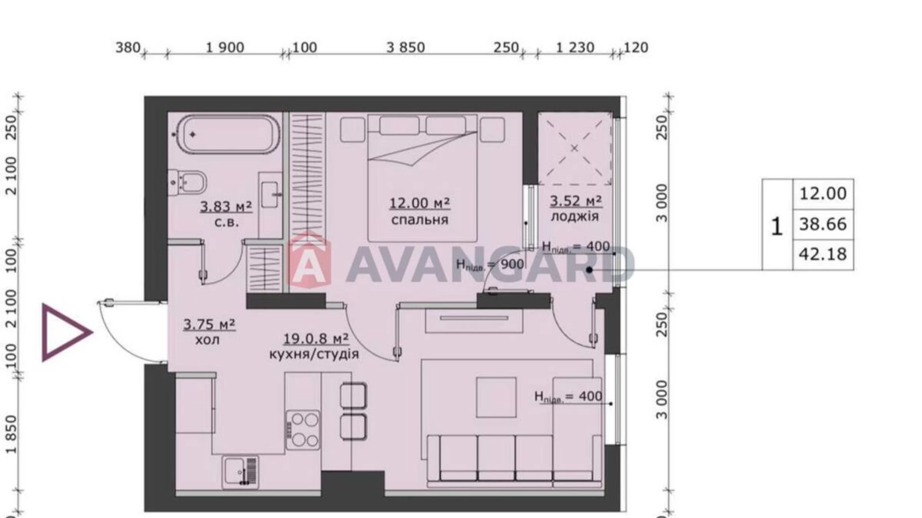 Продается 1-комнатная квартира 42 кв. м в Львове, ул. Городницкая, 47