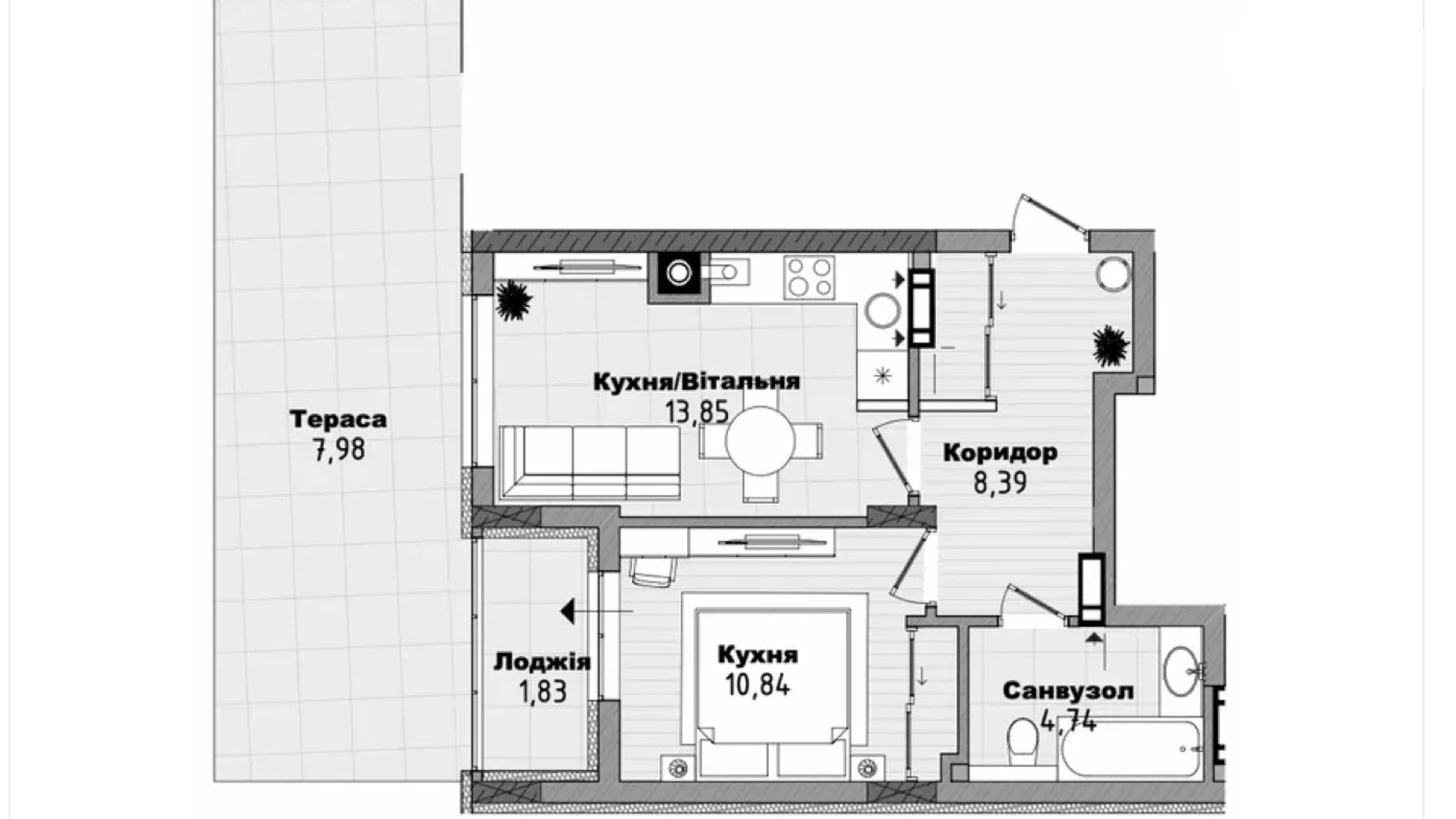 Продается 1-комнатная квартира 47.67 кв. м в Львове, ул. Трускавецкая - фото 2