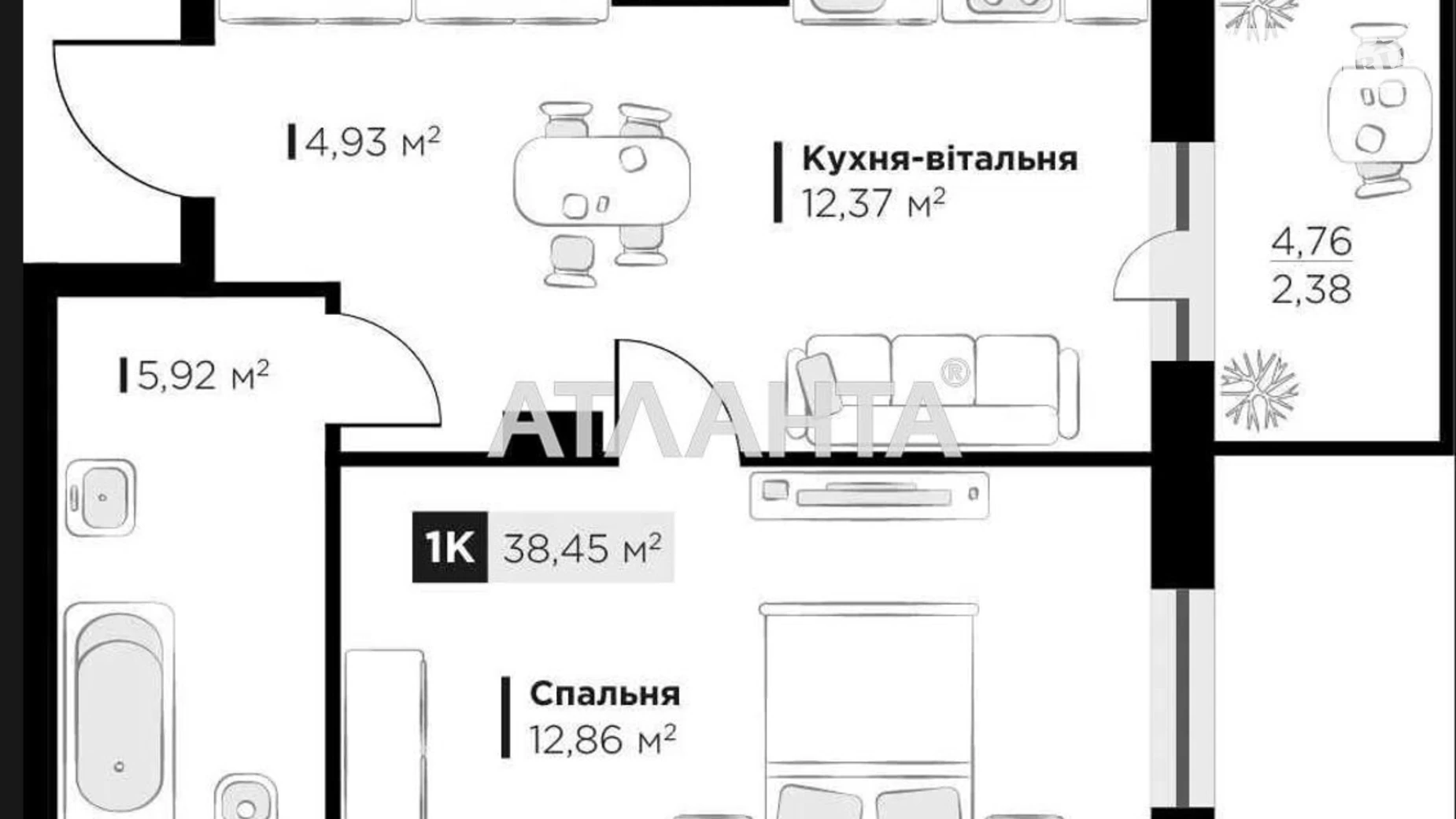 Продается 1-комнатная квартира 38.46 кв. м в Львове, ул. Филиппа Орлика