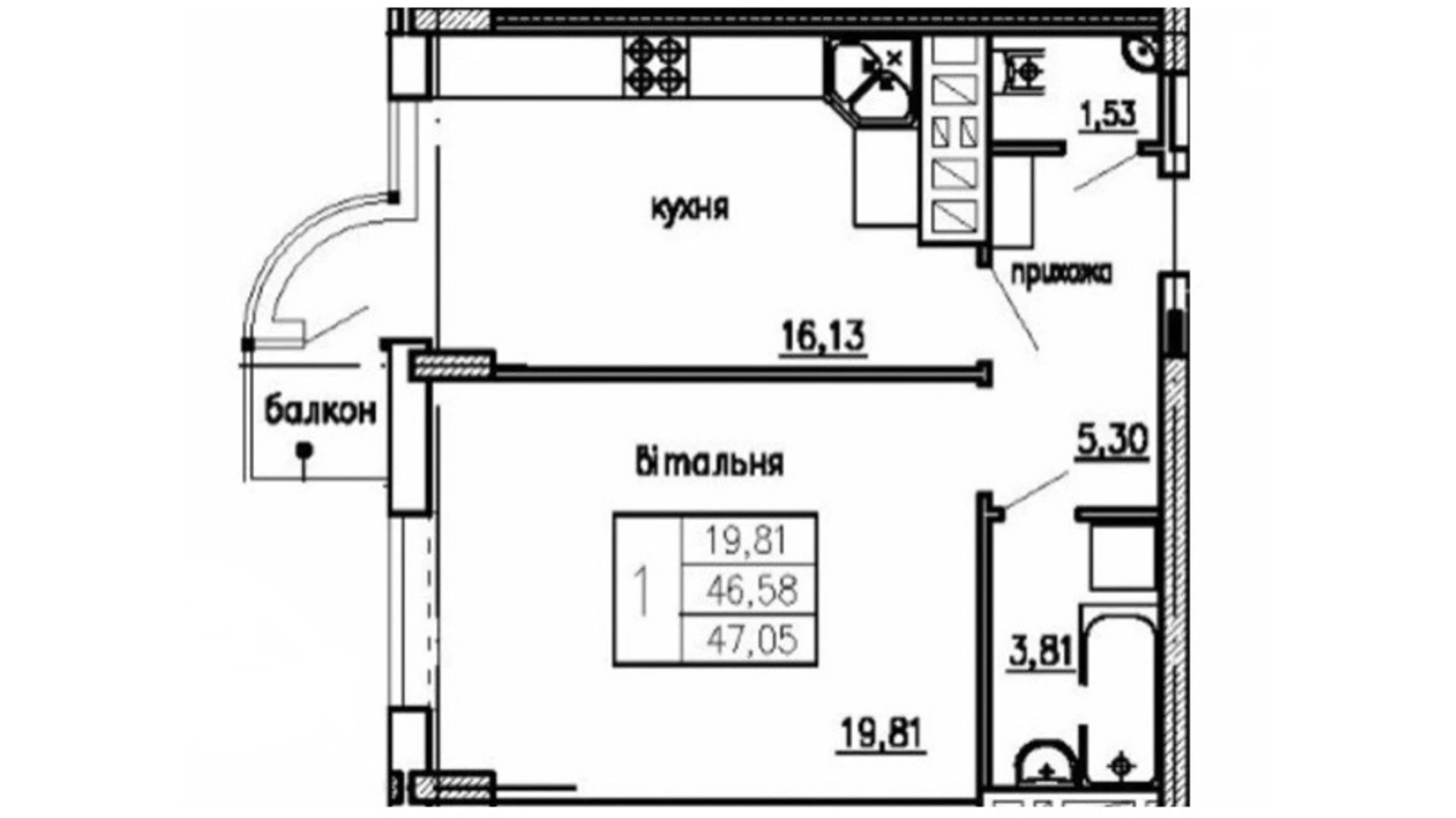 1-кімнатна квартира 48 кв. м у Тернополі, вул. Петра Батьківського(Бригадна)