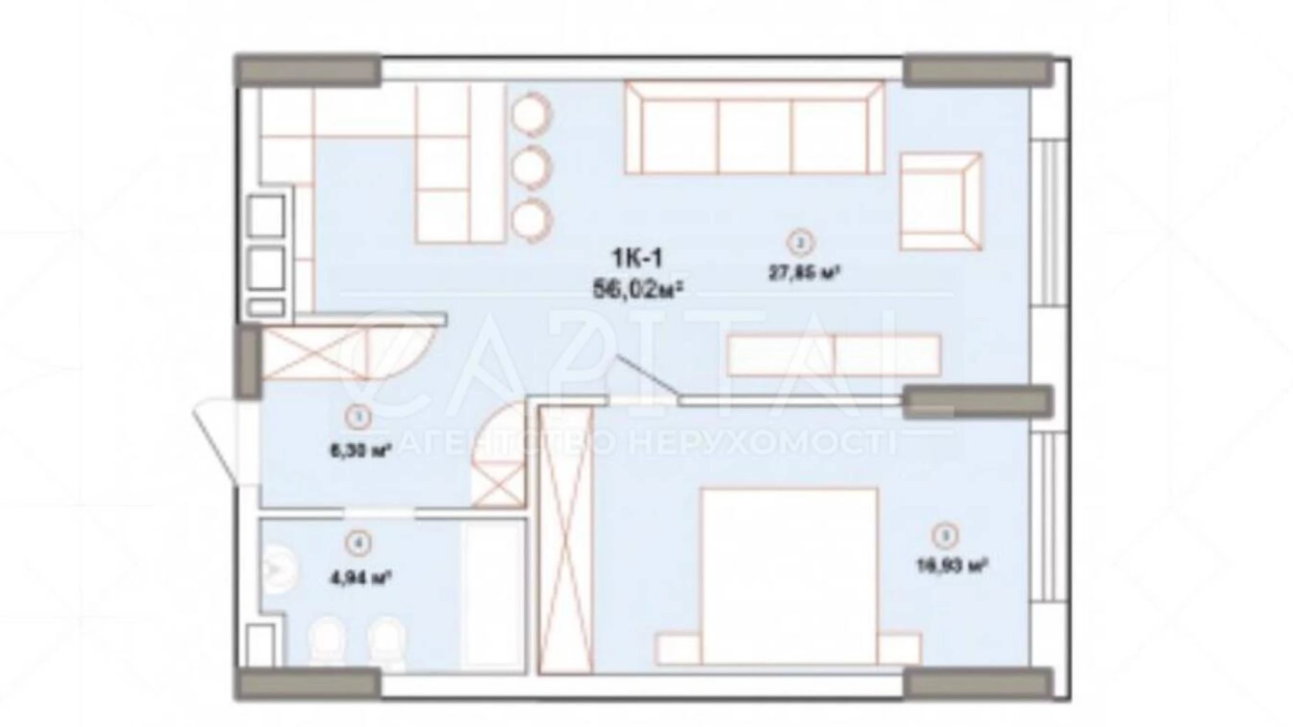 Продается 1-комнатная квартира 56 кв. м в Киеве, ул. Зверинецкая - фото 2