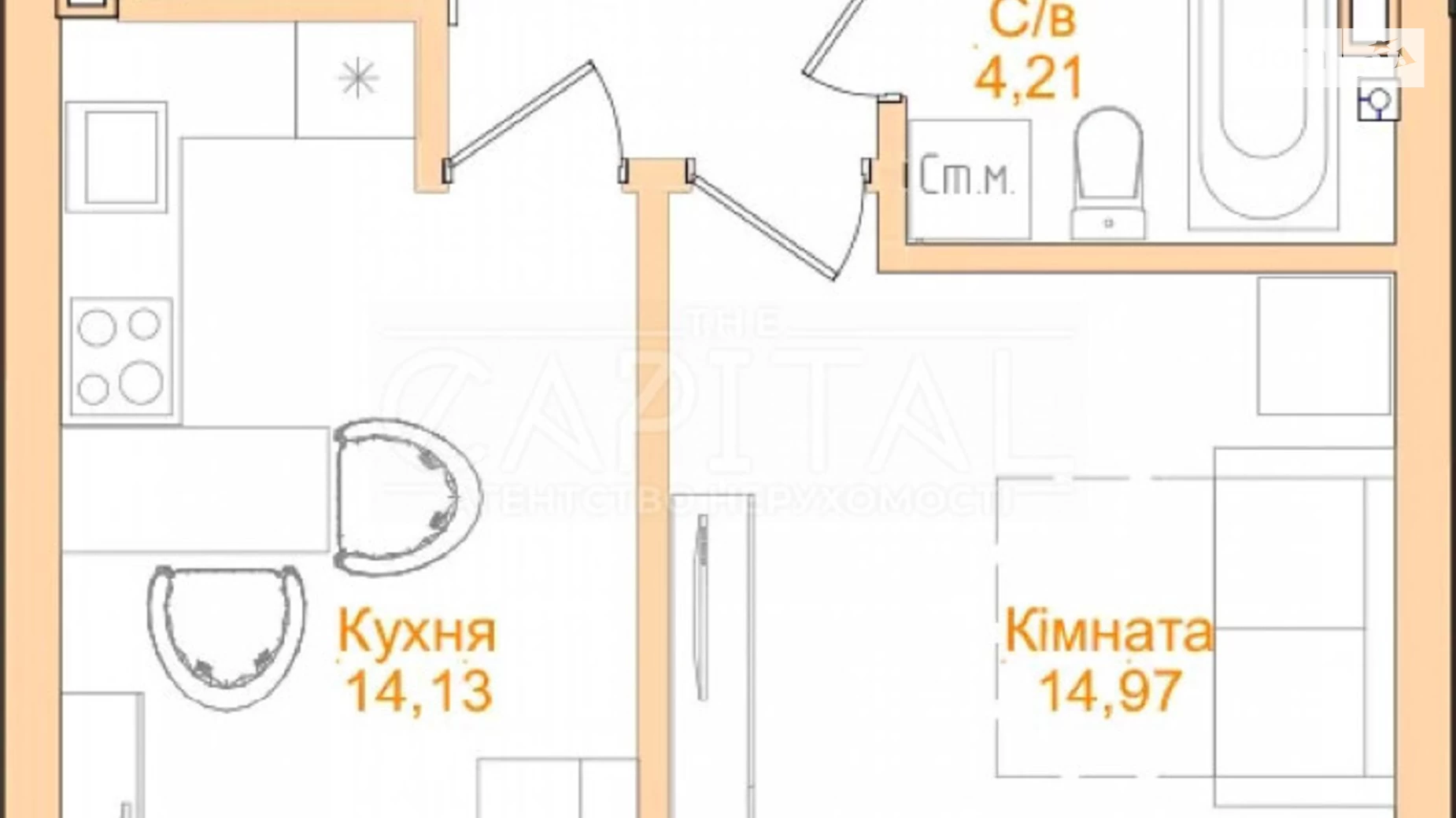 Продается 1-комнатная квартира 39.12 кв. м в Киеве, Крепостной(Тверской) туп., 7Б