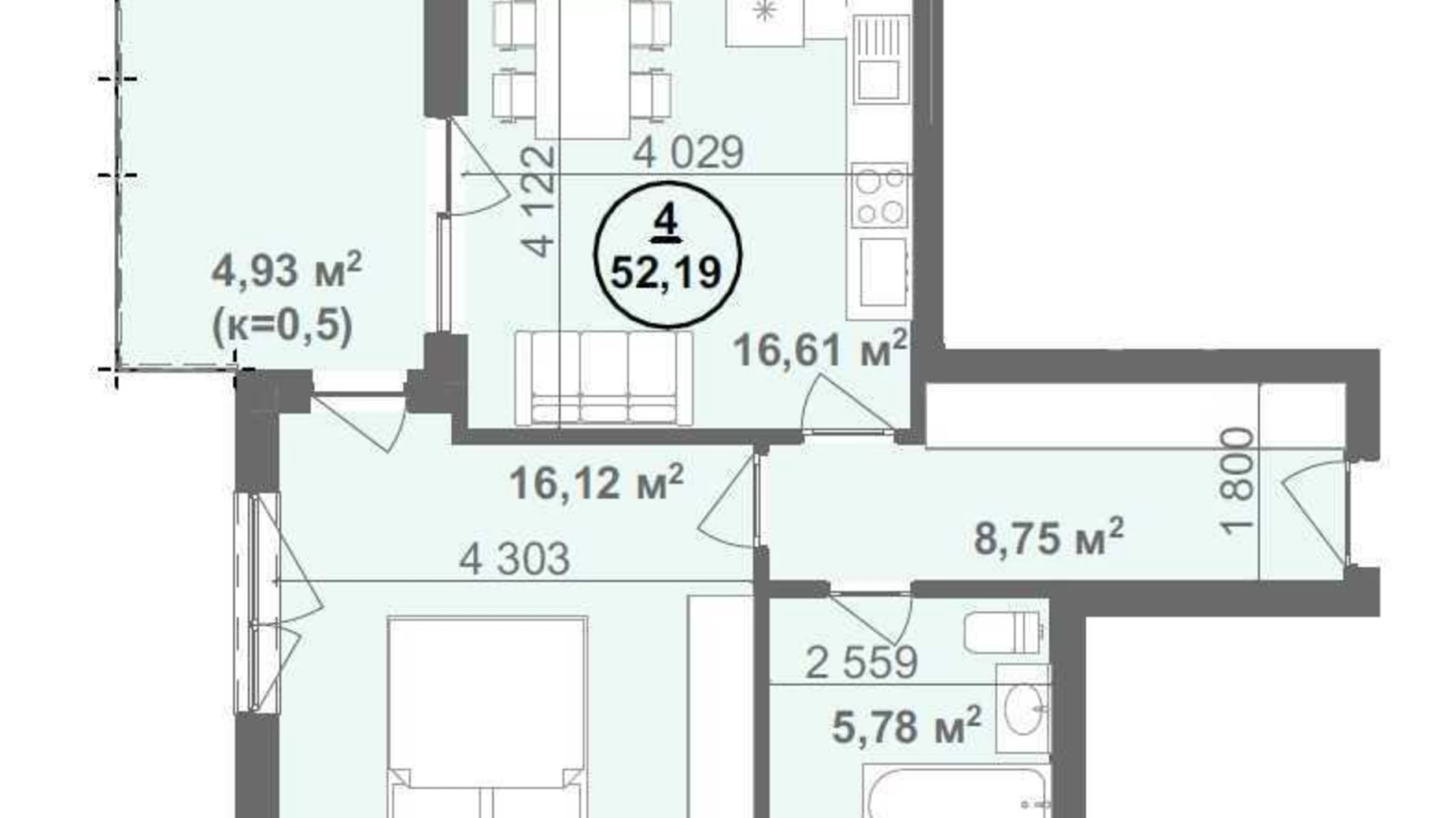 Продается 1-комнатная квартира 52.19 кв. м в Ужгороде, ул. Собранецкая, 150А корпус 4 - фото 2