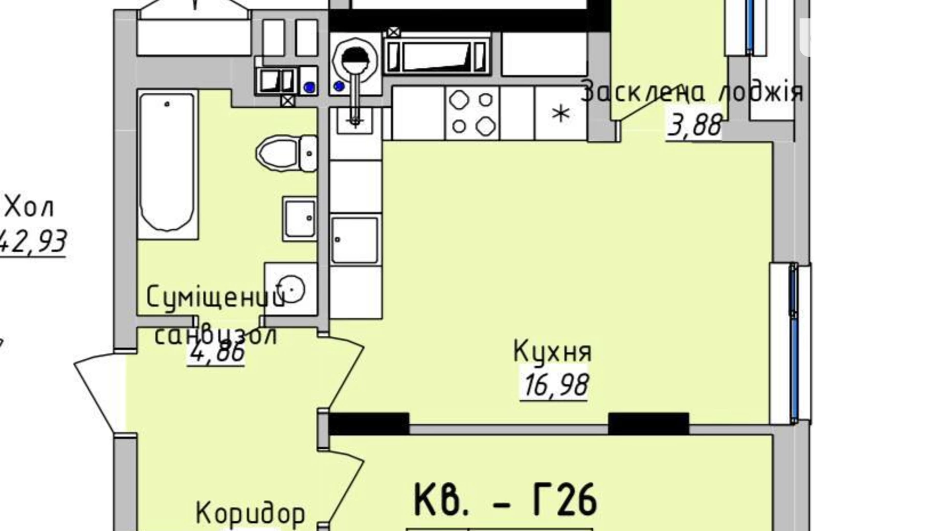 Продається 1-кімнатна квартира 47 кв. м у Львові, вул. Стрийська