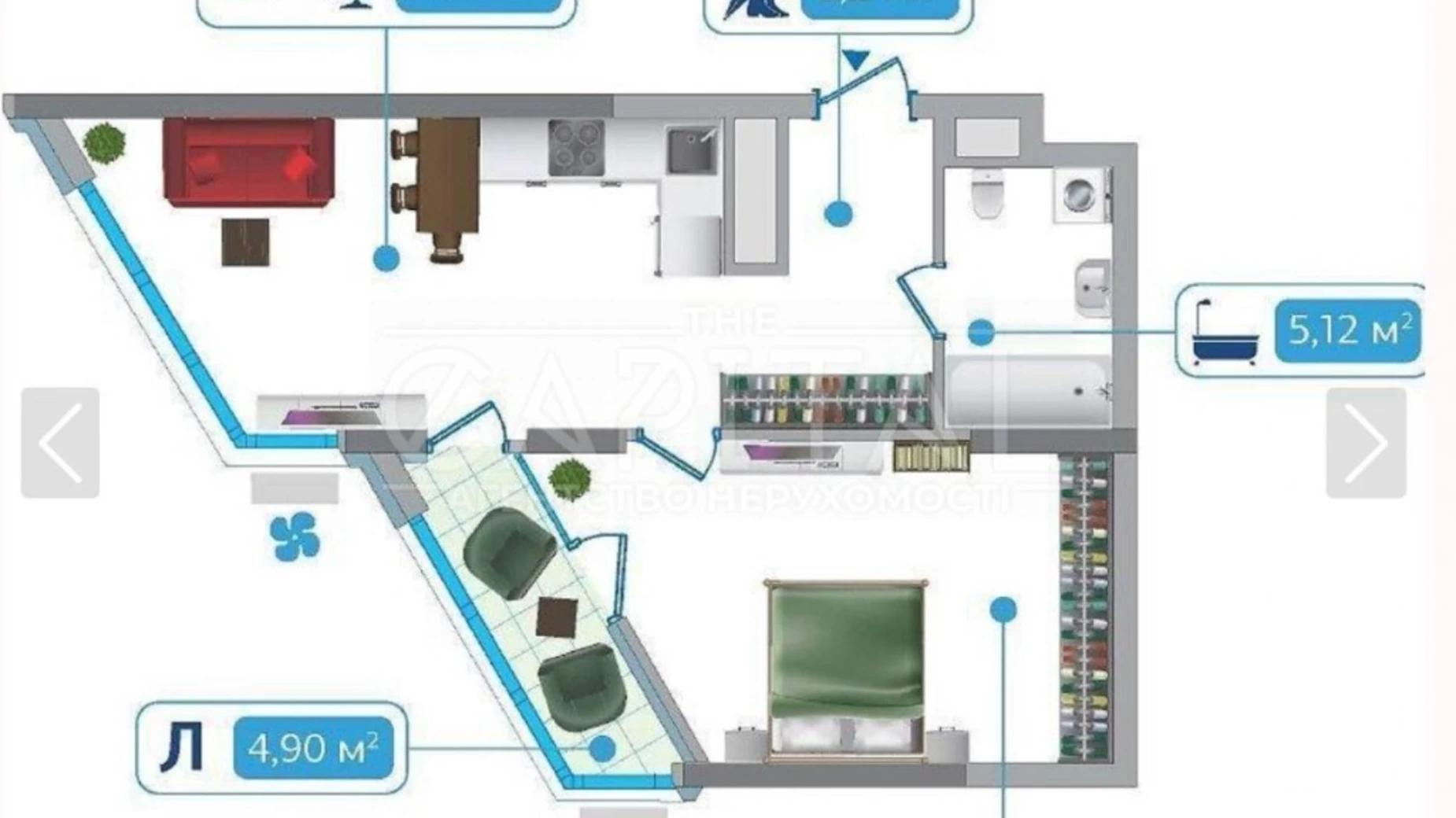 Продается 1-комнатная квартира 54.3 кв. м в Киеве, ул. Заречная, 8 - фото 2