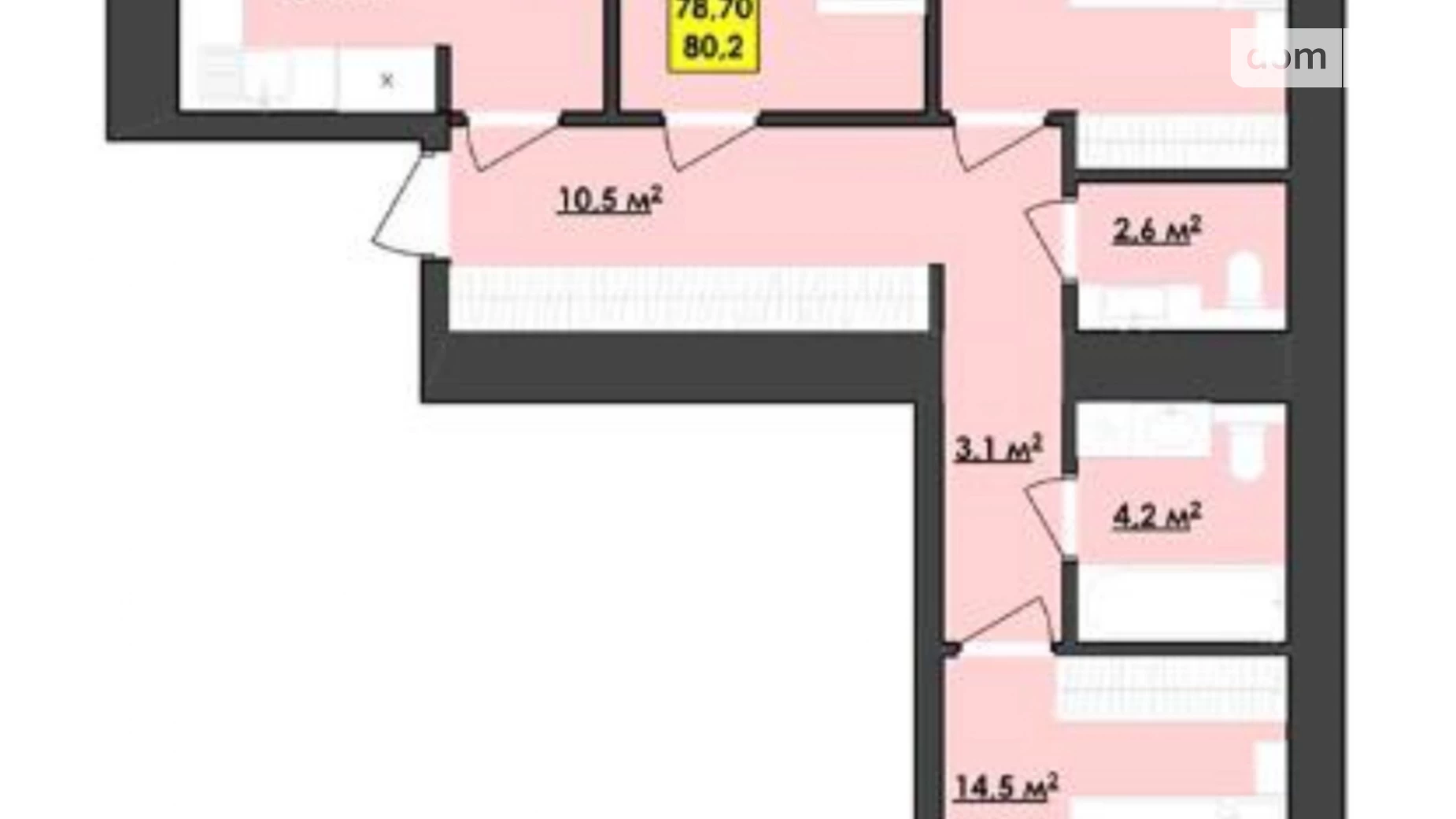 Продається 3-кімнатна квартира 80.2 кв. м у Калуші, вул. Михайла Грушевського, 89А - фото 2