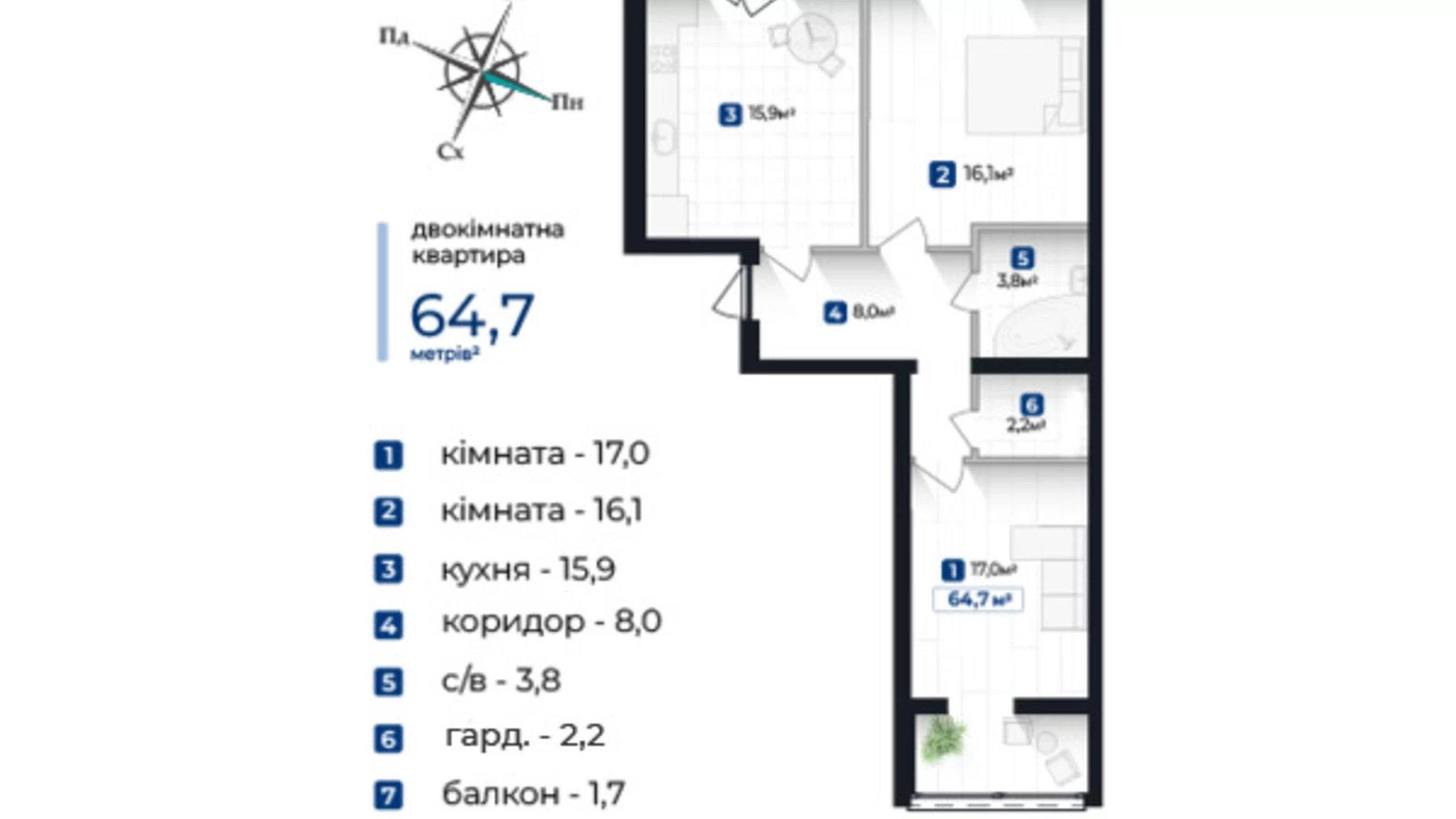 Продається 2-кімнатна квартира 64.7 кв. м у Івано-Франківську, вул. Молодіжна