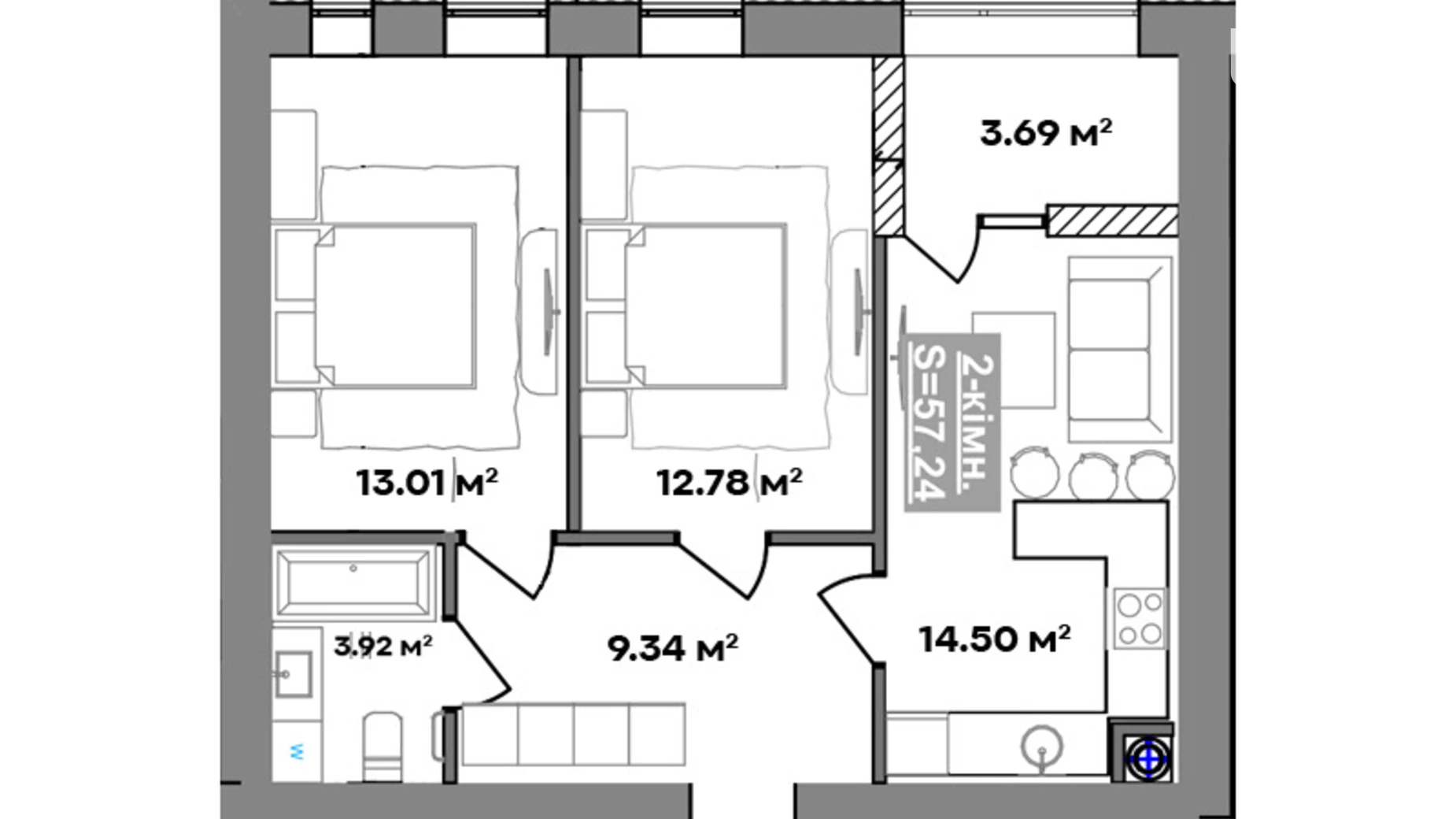 Продается 2-комнатная квартира 57 кв. м в Ивано-Франковске, ул. Национальной Гвардии