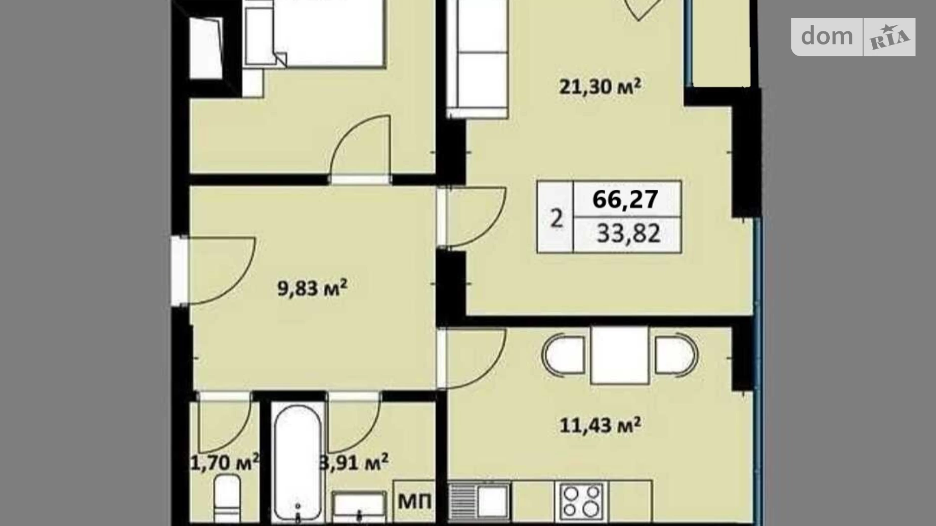 Продается 2-комнатная квартира 66.27 кв. м в Ужгороде, ул. Воссоединения