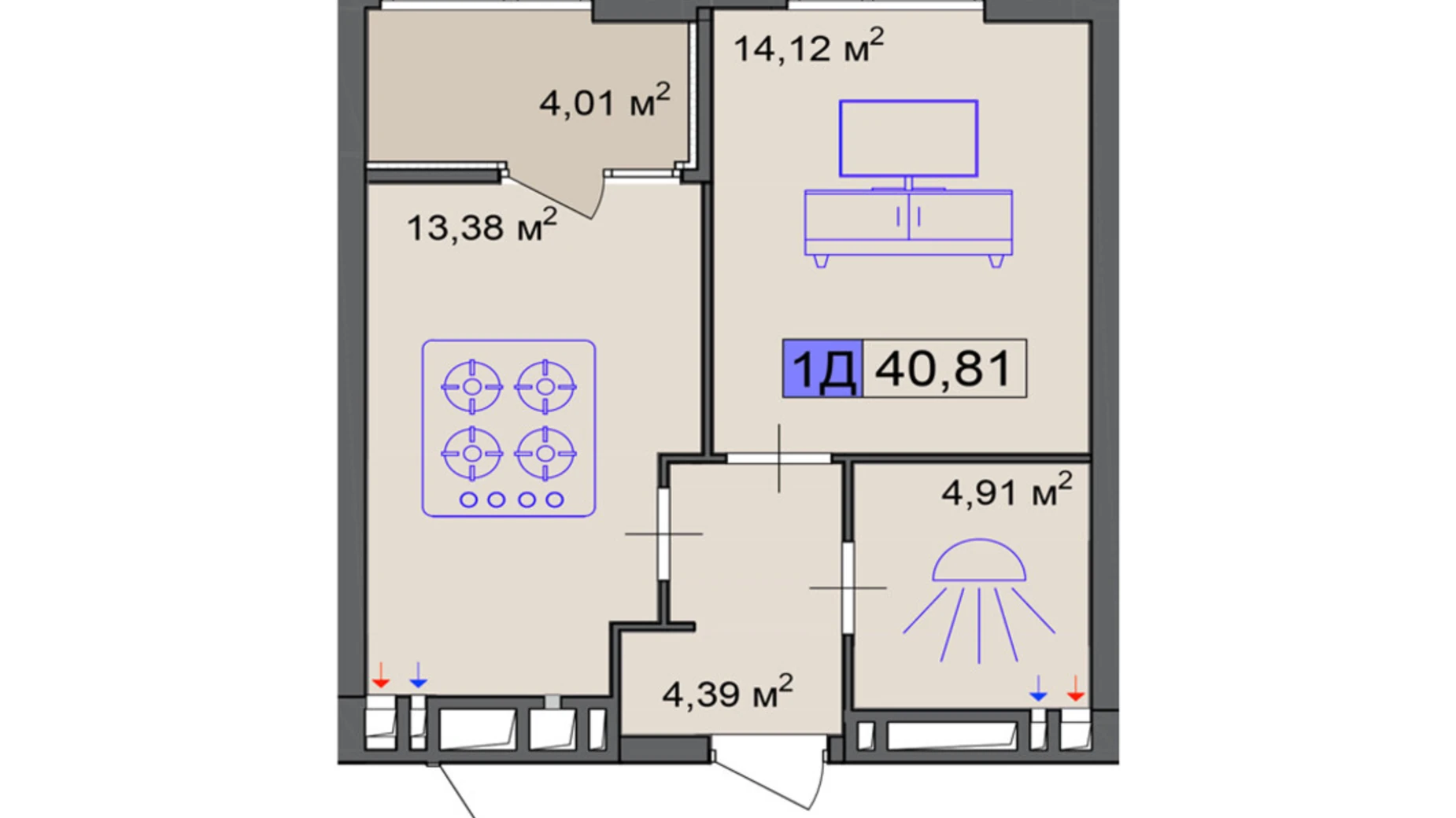 Продается 1-комнатная квартира 40.81 кв. м в Черкассах, ул. Маламужа Александра, 31 - фото 2