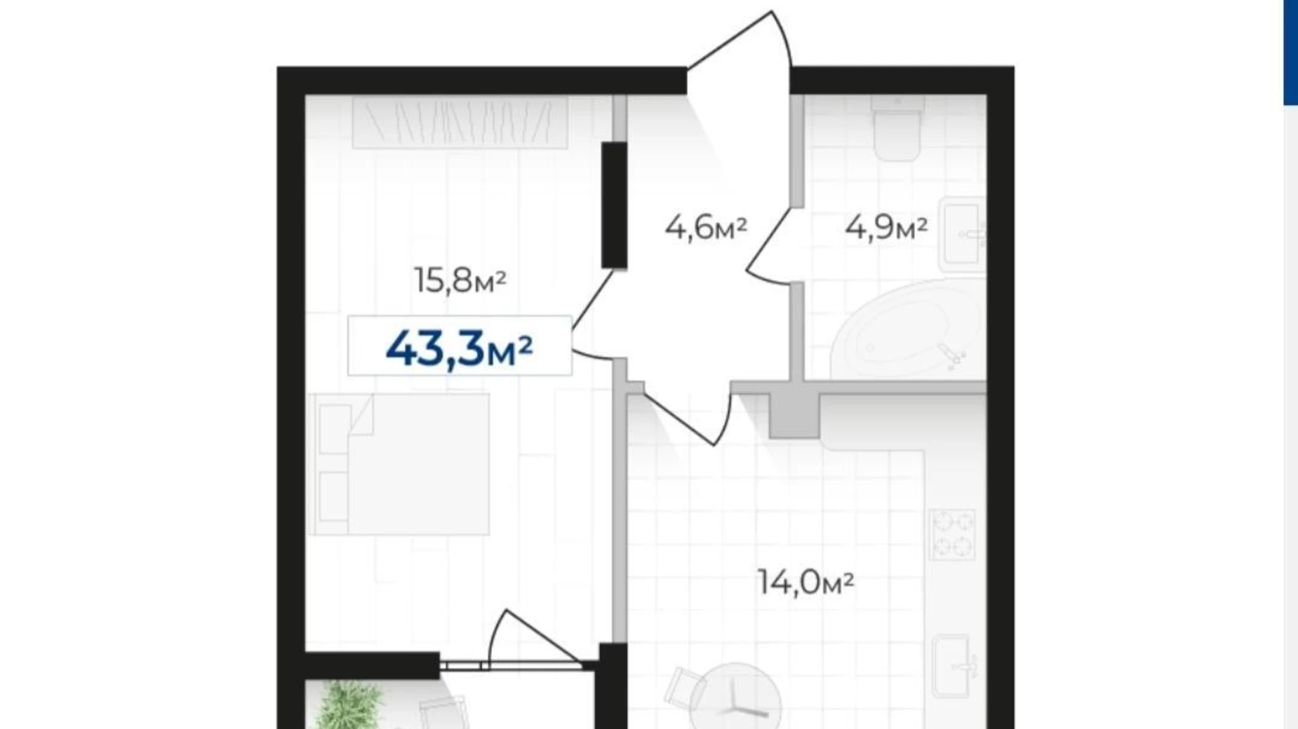 Продается 1-комнатная квартира 43 кв. м в Ивано-Франковске, ул. Надречная - фото 2