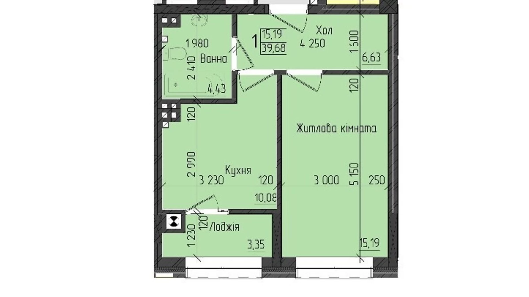 Продается 1-комнатная квартира 39.7 кв. м в Черновцах