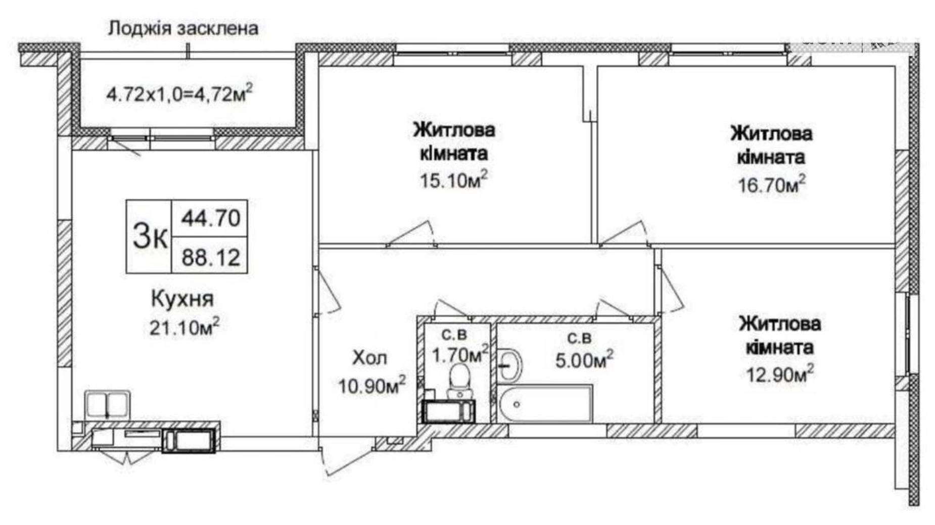 Продается 3-комнатная квартира 90 кв. м в Киеве, ул. Львовская, 15