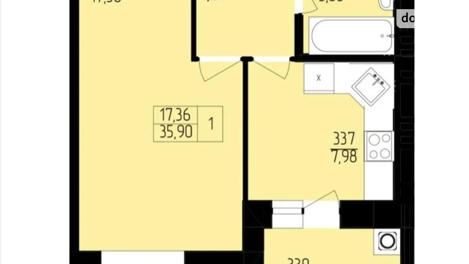 Продається 1-кімнатна квартира 35.9 кв. м у Хмельницькому, пров. Франка Івана